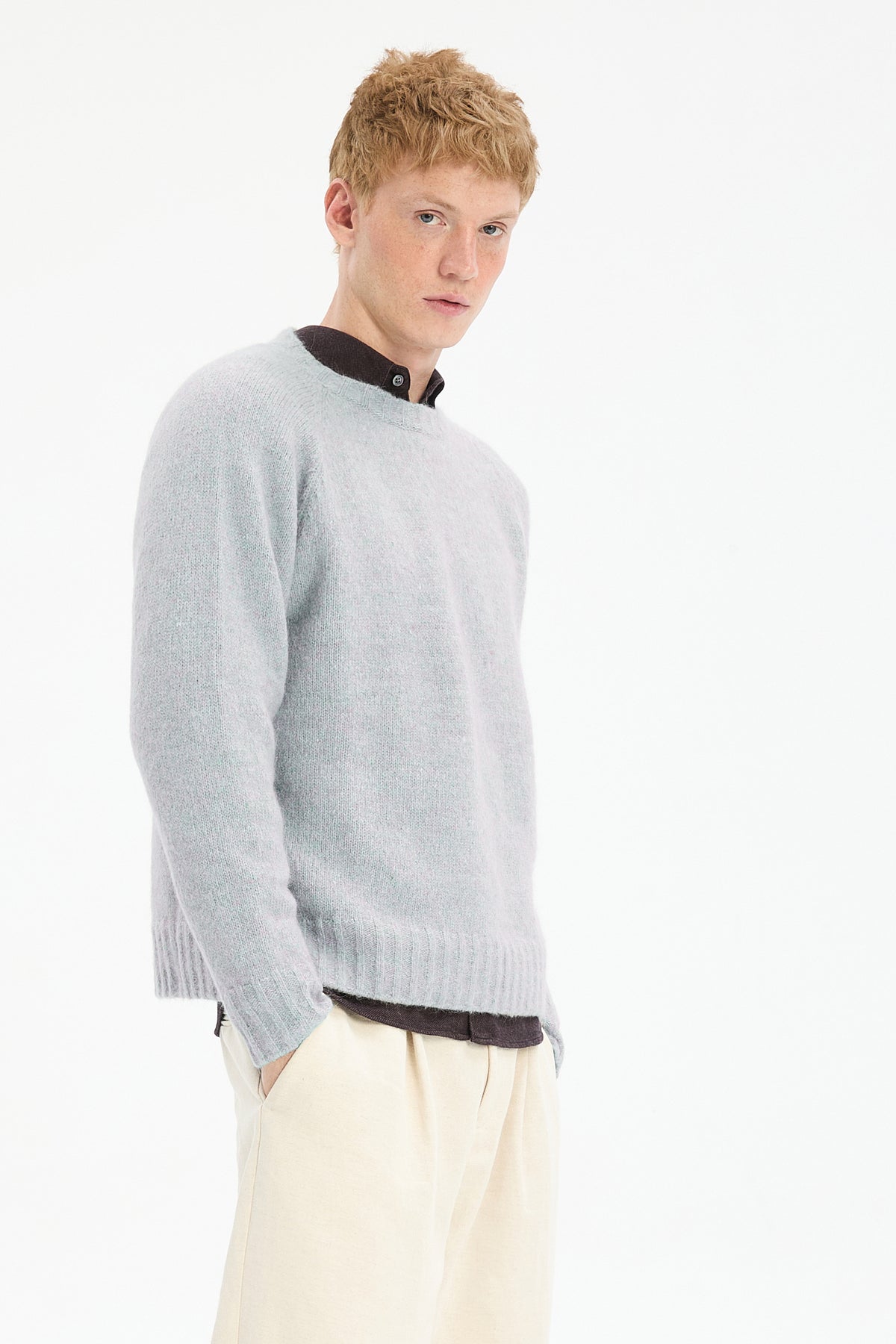 Crewneck Sweater in a Blend of Alpaca Wool and Organic Cotton in Baby Blue