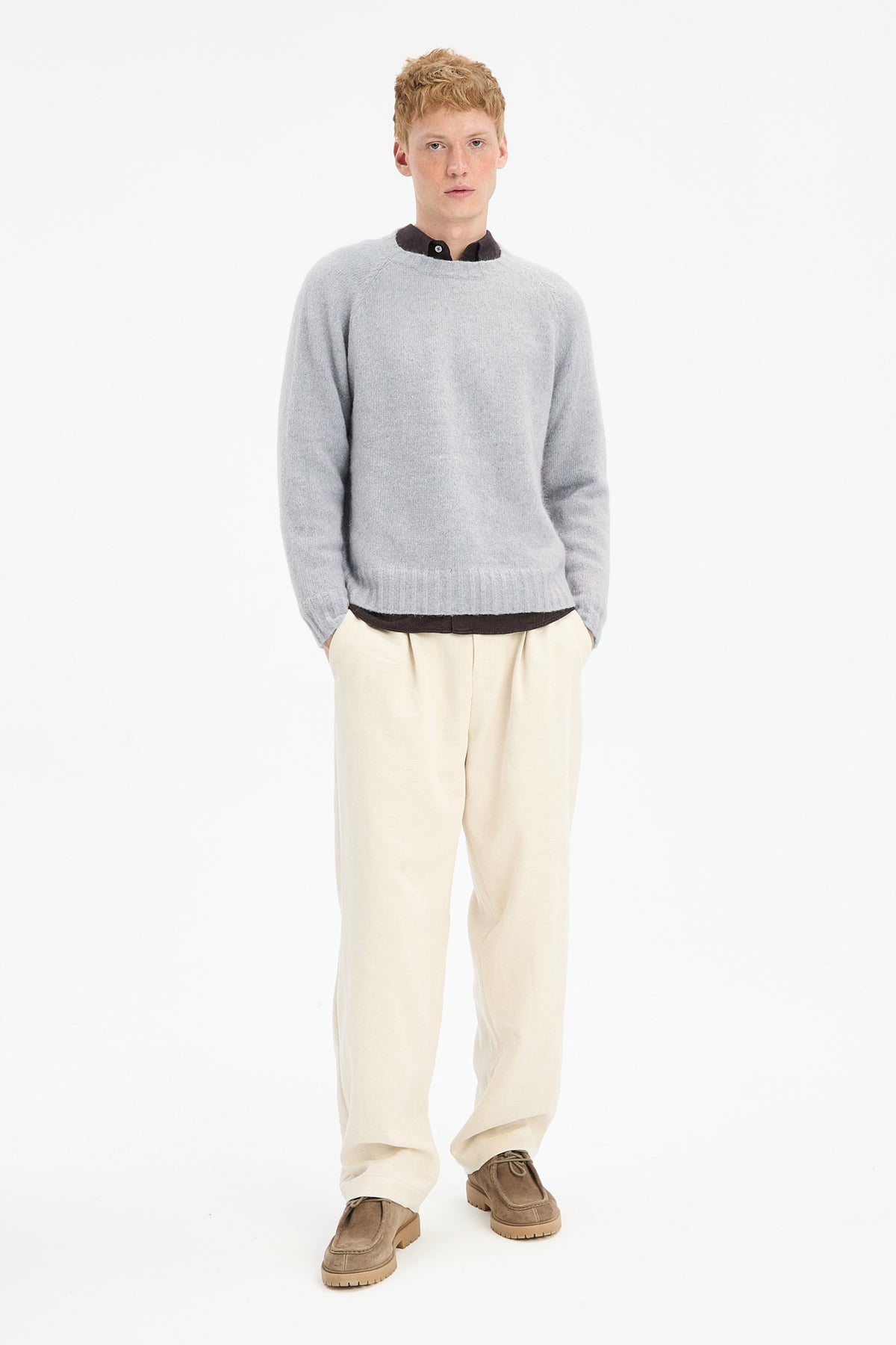 Crewneck Sweater in a Blend of Alpaca Wool and Organic Cotton in Baby Blue
