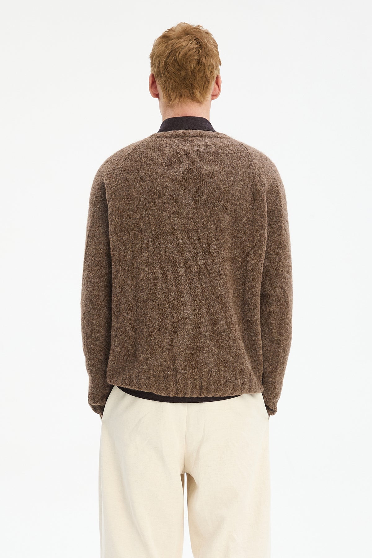 Crewneck Sweater in a Cinnamon Brown Brushed Sustainable Alpaca Wool