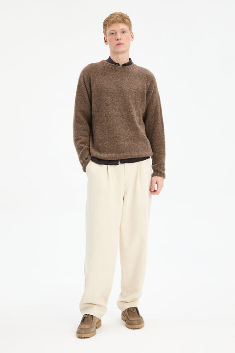 Crewneck Sweater in a Cinnamon Brown Brushed Sustainable Alpaca Wool