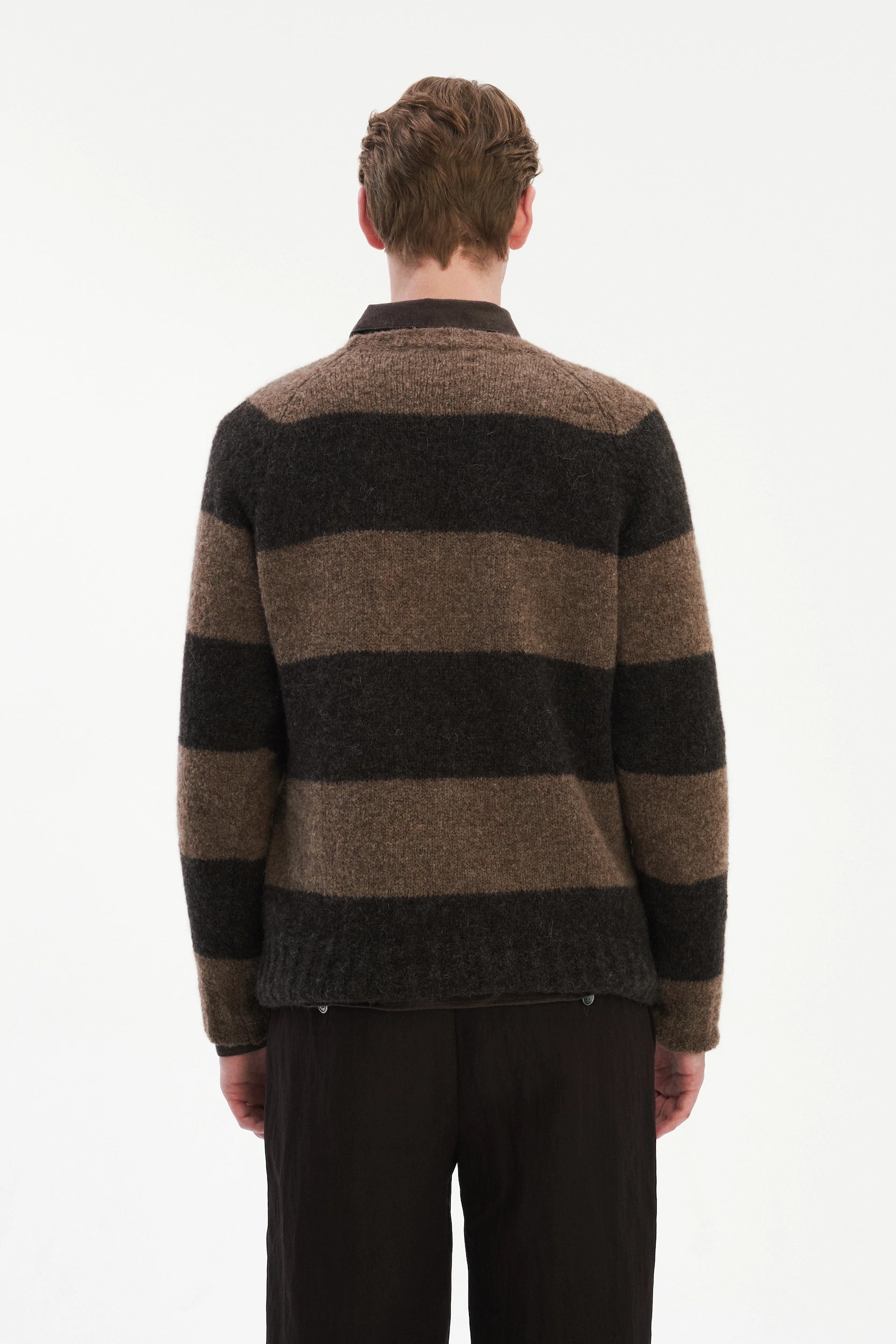 Pre-Order: Brushed Sustainable Alpaca Wool Sweater Brown Stripe