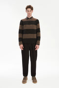 Brushed Sustainable Alpaca Wool Sweater Brown Stripe