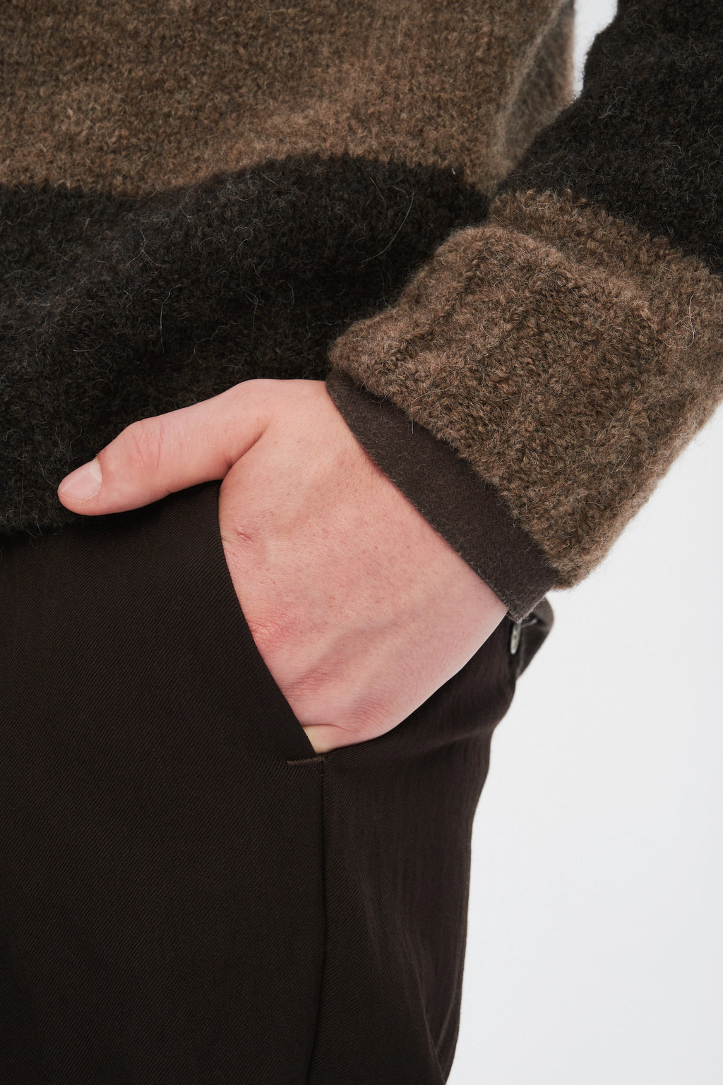 Pre-Order: Brushed Sustainable Alpaca Wool Sweater Brown Stripe