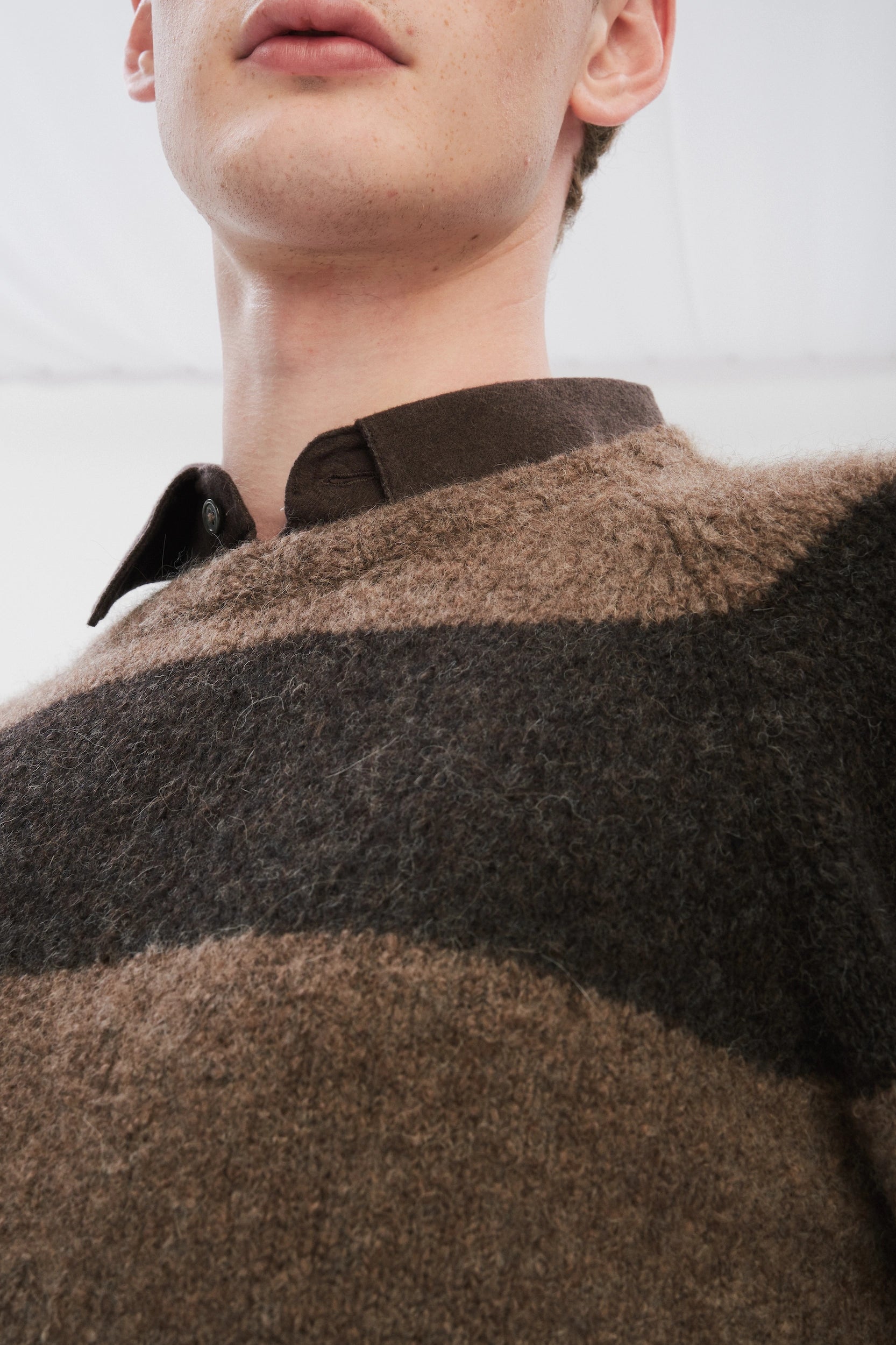 Pre-Order: Brushed Sustainable Alpaca Wool Sweater Brown Stripe