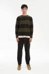 Pre-Order: Brushed Sustainable Alpaca Wool Sweater Green & Brown Stripe