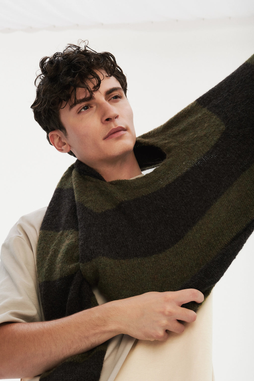 Pre-Order: Brushed Sustainable Alpaca Wool Sweater Green & Brown Stripe