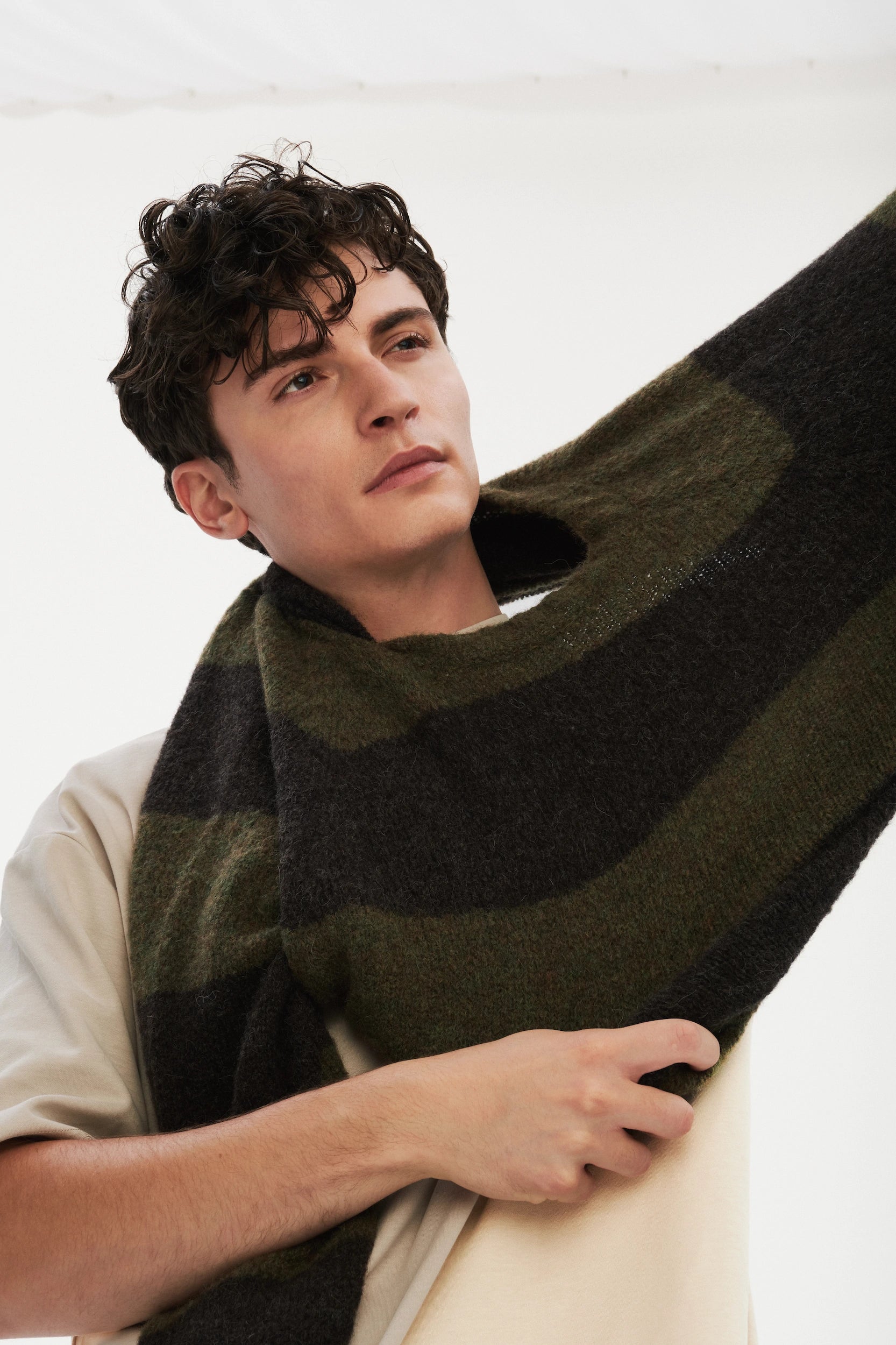 Pre-Order: Brushed Sustainable Alpaca Wool Sweater Green & Brown Stripe