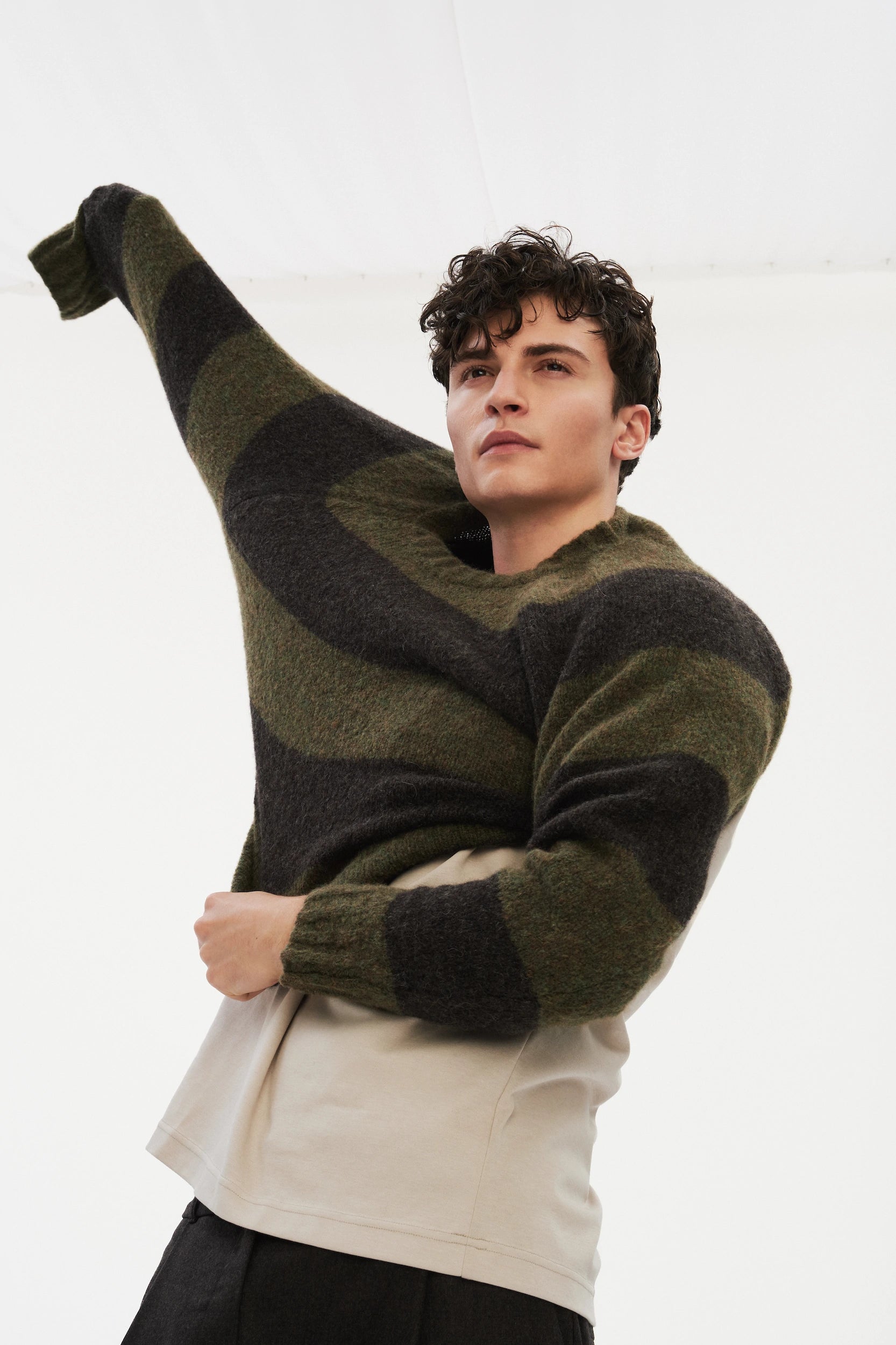 Pre-Order: Brushed Sustainable Alpaca Wool Sweater Green & Brown Stripe