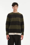 Brushed Sustainable Alpaca Wool Sweater Green & Brown Stripe