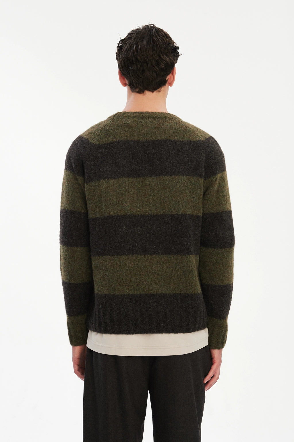 Pre-Order: Brushed Sustainable Alpaca Wool Sweater Green & Brown Stripe