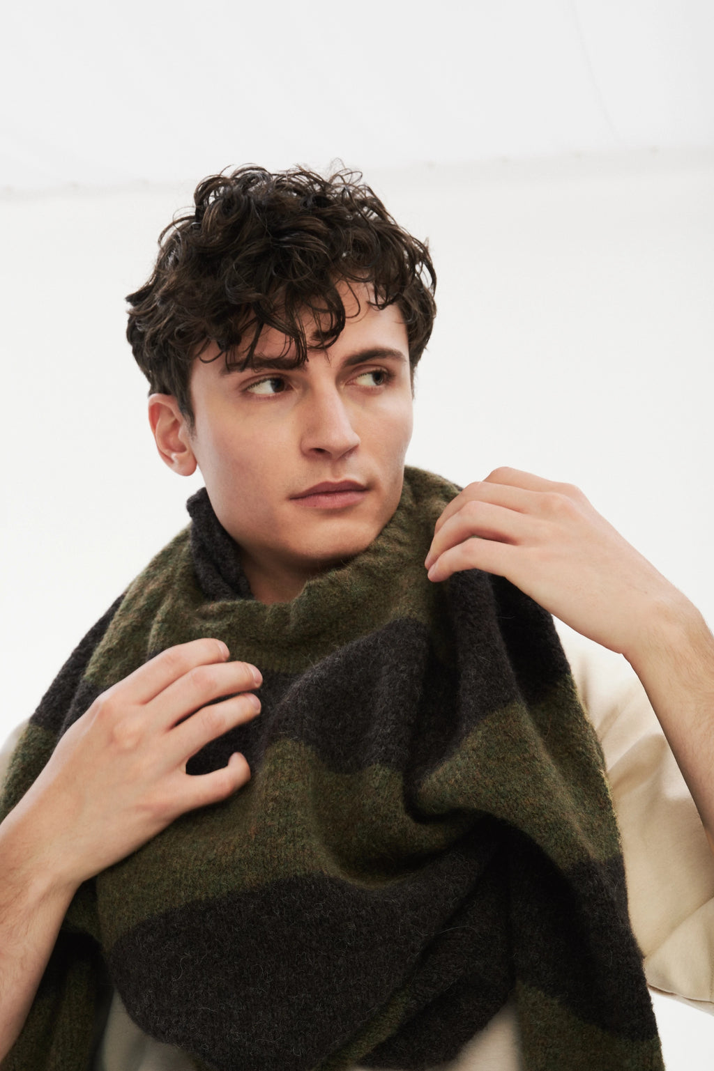 Pre-Order: Brushed Sustainable Alpaca Wool Sweater Green & Brown Stripe