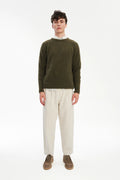 Crewneck Sweater in a Moss Green Brushed Sustainable Alpaca Wool