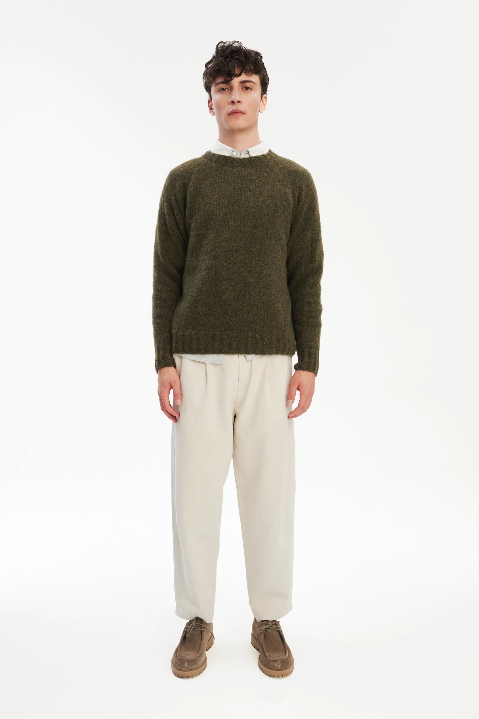 Pre-Order: Brushed Sustainable Alpaca Wool Crewneck Sweater in Moss Green