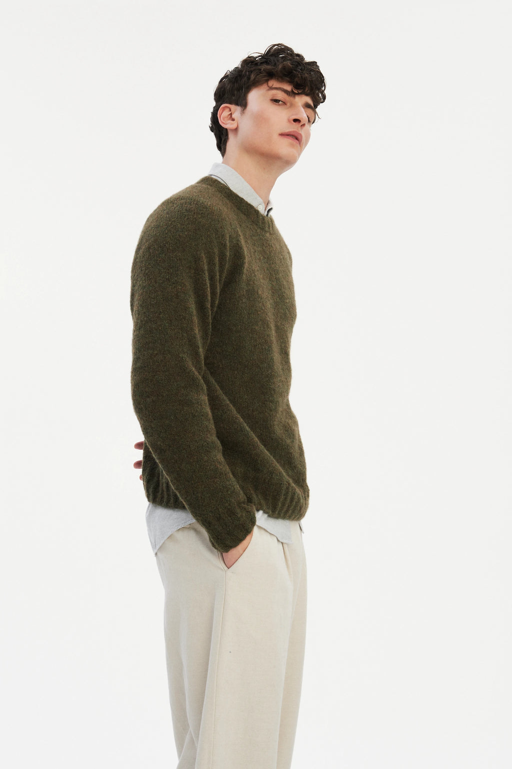 Pre-Order: Brushed Sustainable Alpaca Wool Crewneck Sweater in Moss Green