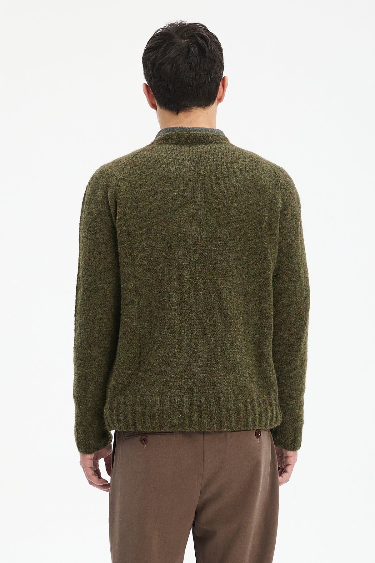 Crewneck Sweater in a Moss Green Brushed Sustainable Alpaca Wool