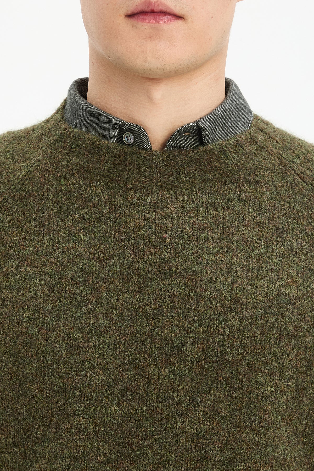 Crewneck Sweater in a Moss Green Brushed Sustainable Alpaca Wool