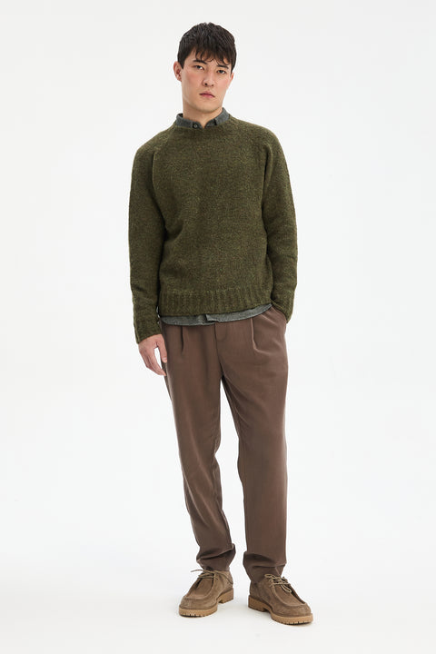 Crewneck Sweater in a Moss Green Brushed Sustainable Alpaca Wool