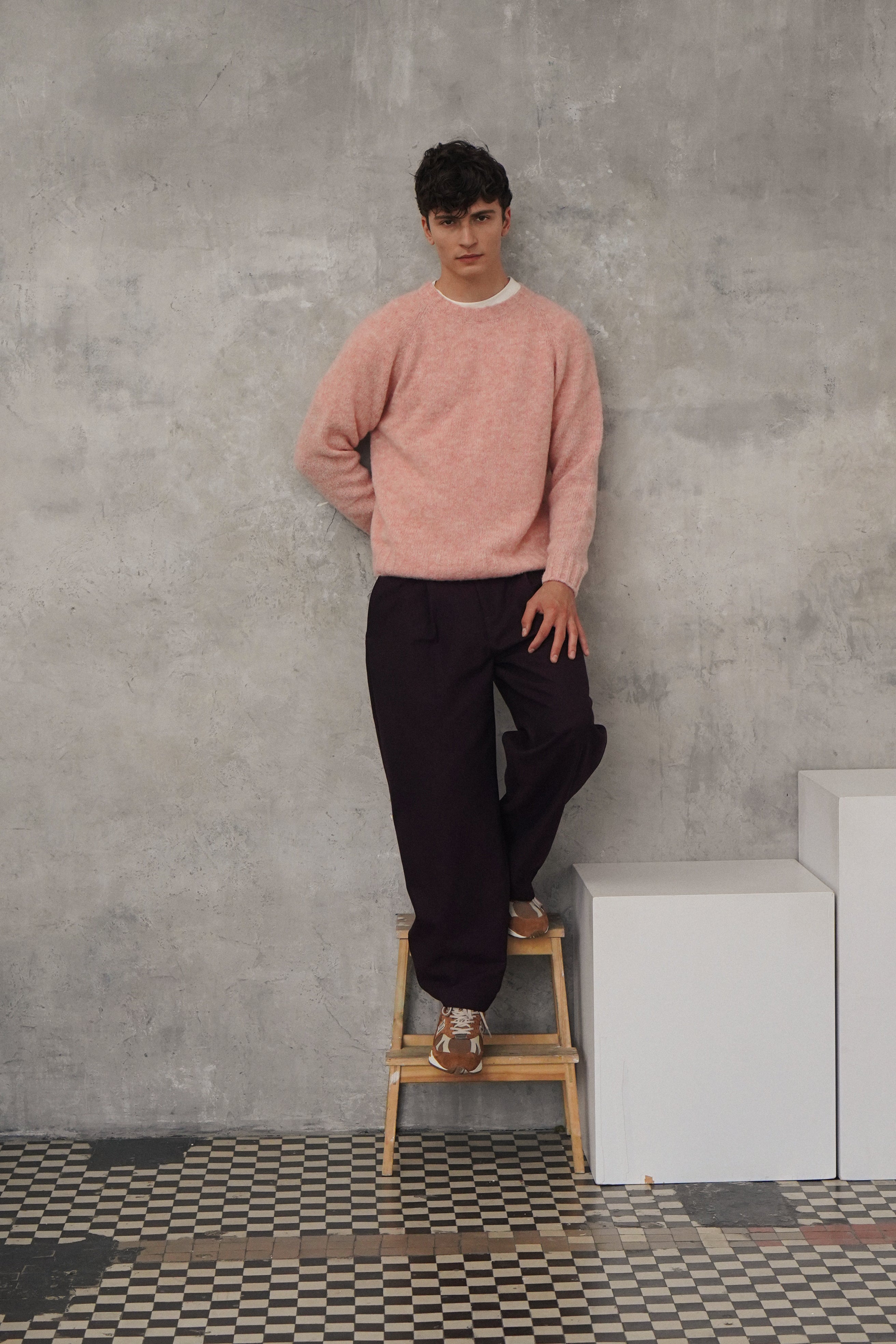 Crewneck Sweater in a Pink Brushed Sustainable Alpaca Wool - First Prototype