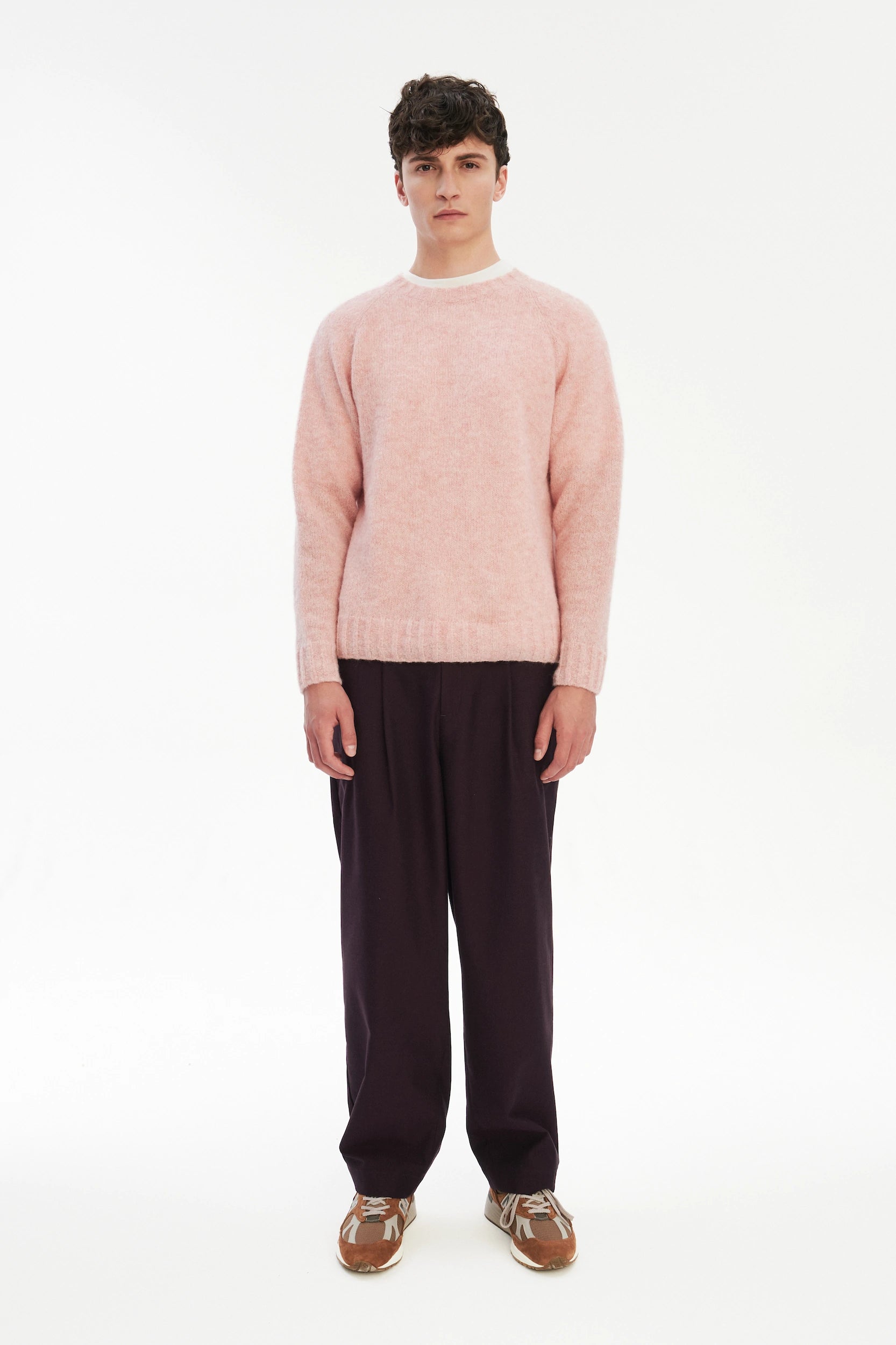 Pre-Order: Brushed Sustainable Alpaca Wool Crewneck Sweater in Pink