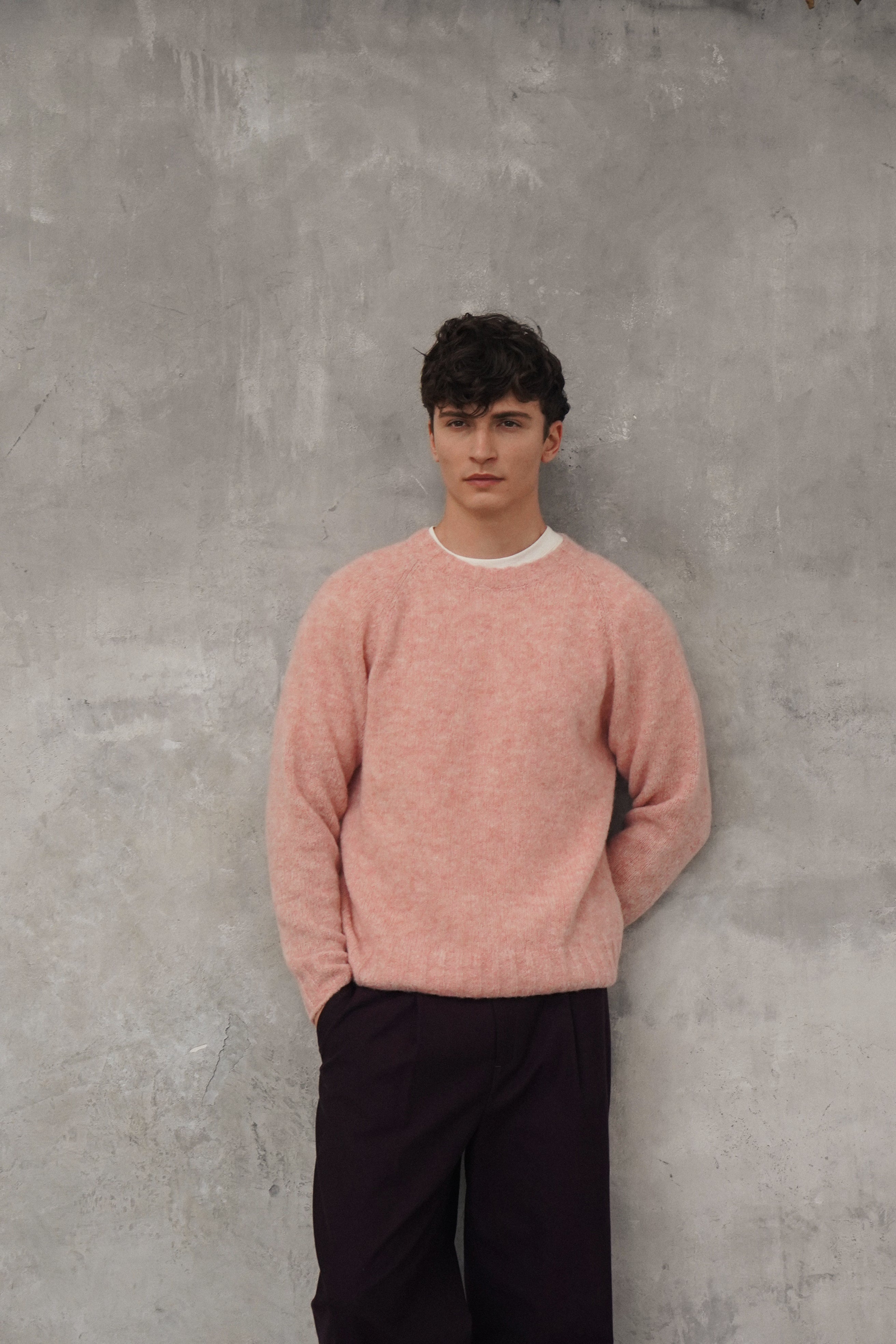 Crewneck Sweater in a Pink Brushed Sustainable Alpaca Wool - First Prototype