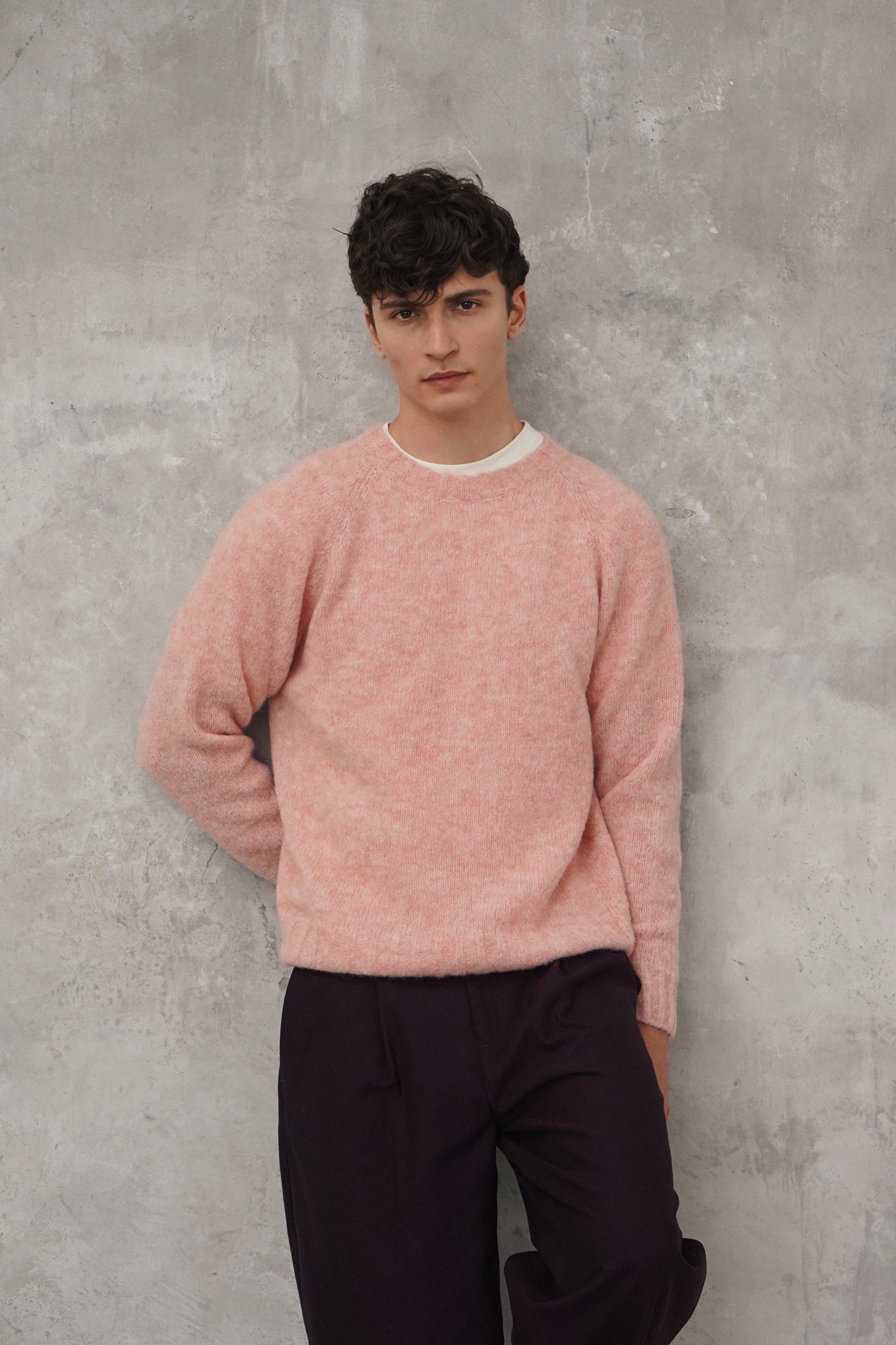 Crewneck Sweater in a Pink Brushed Sustainable Alpaca Wool - First Prototype