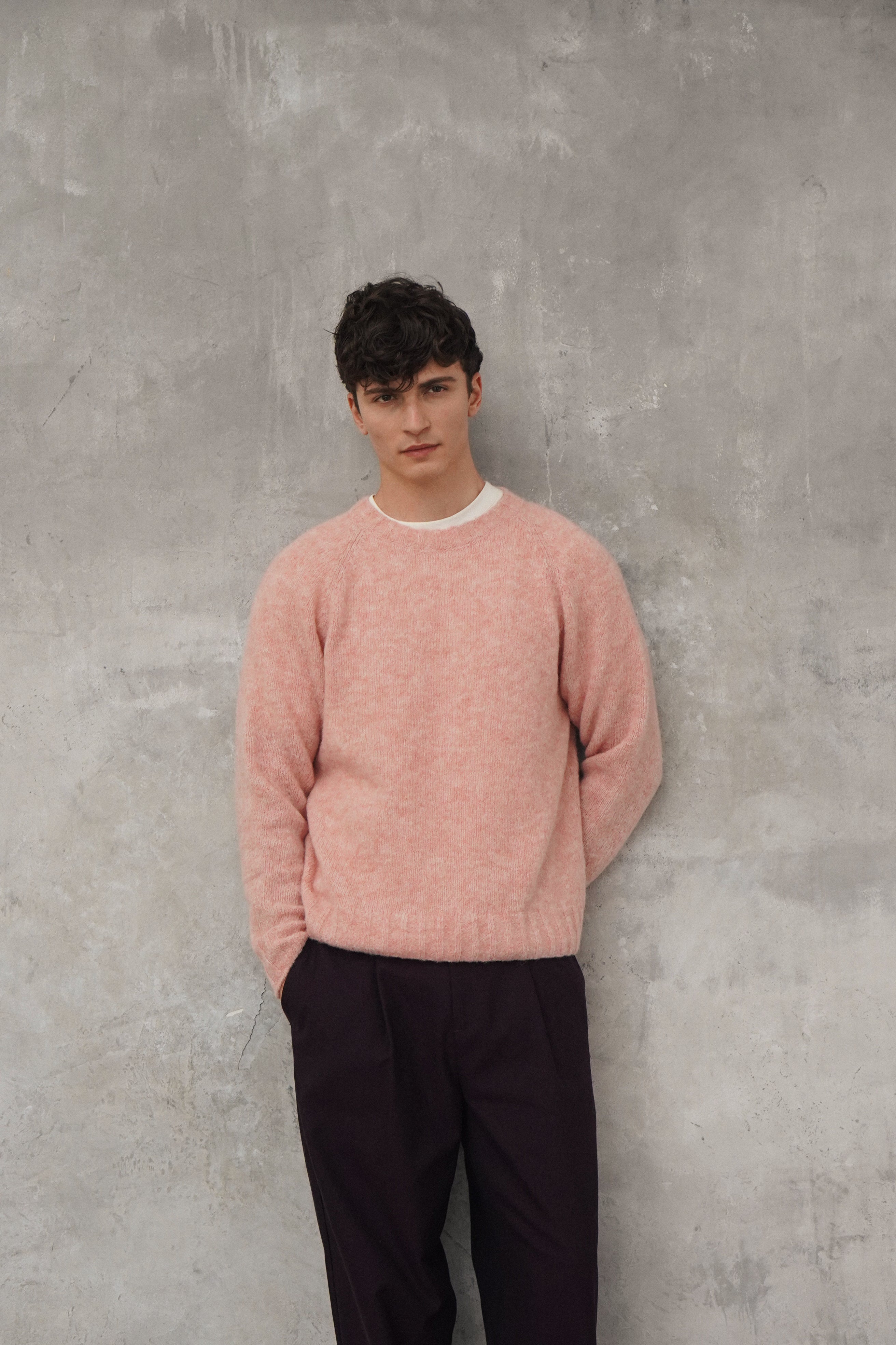 Crewneck Sweater in a Pink Brushed Sustainable Alpaca Wool - First Prototype