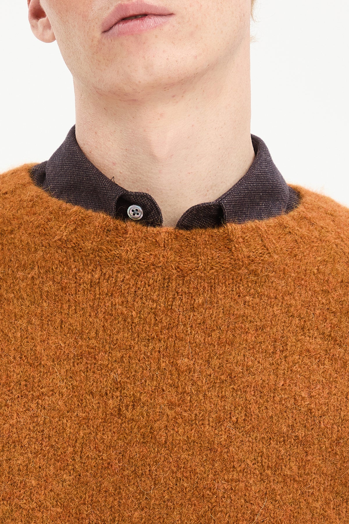 Crewneck Sweater in Burnt Orange Mélange Italian Alpaca