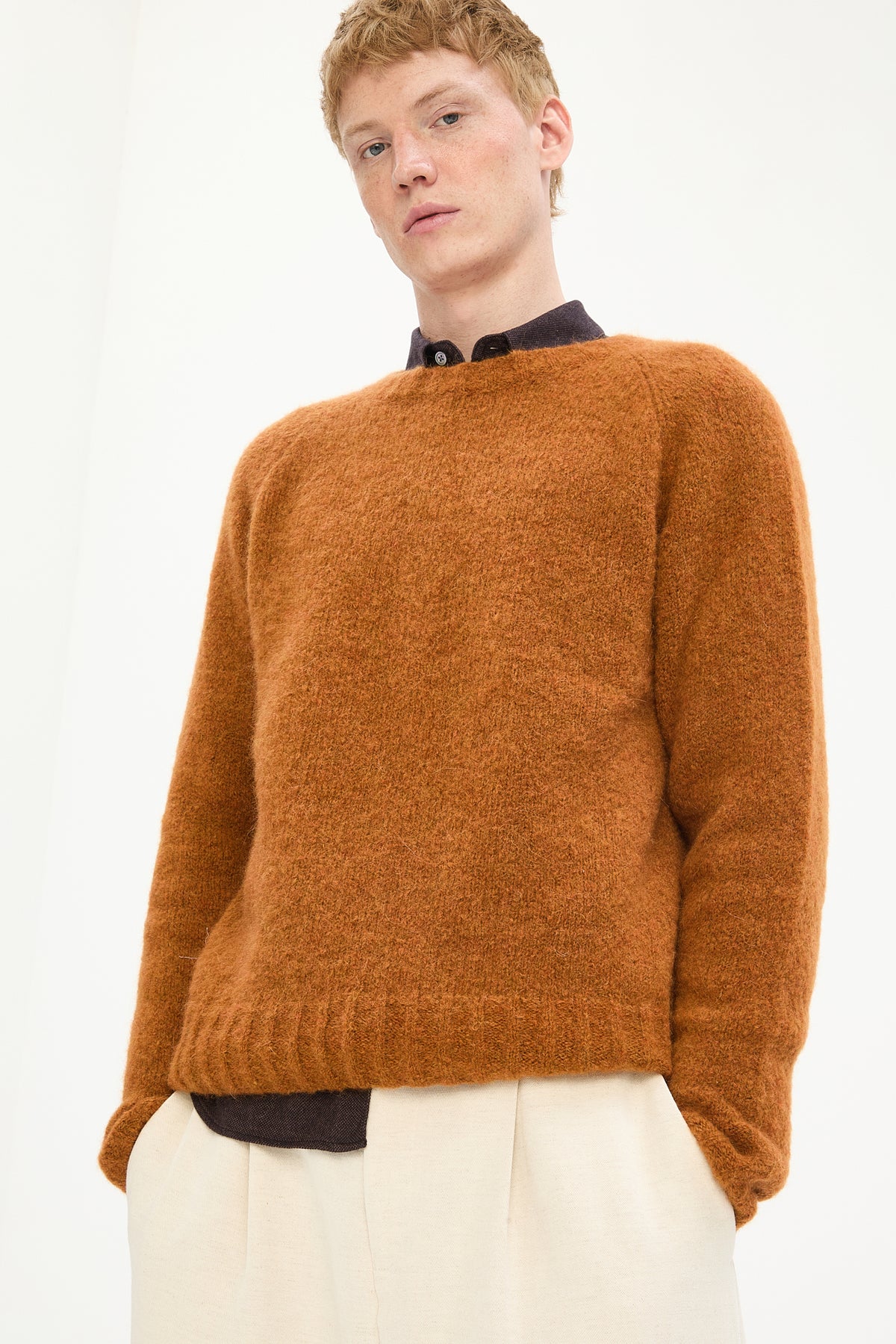 Crewneck Sweater in Burnt Orange Mélange Italian Alpaca