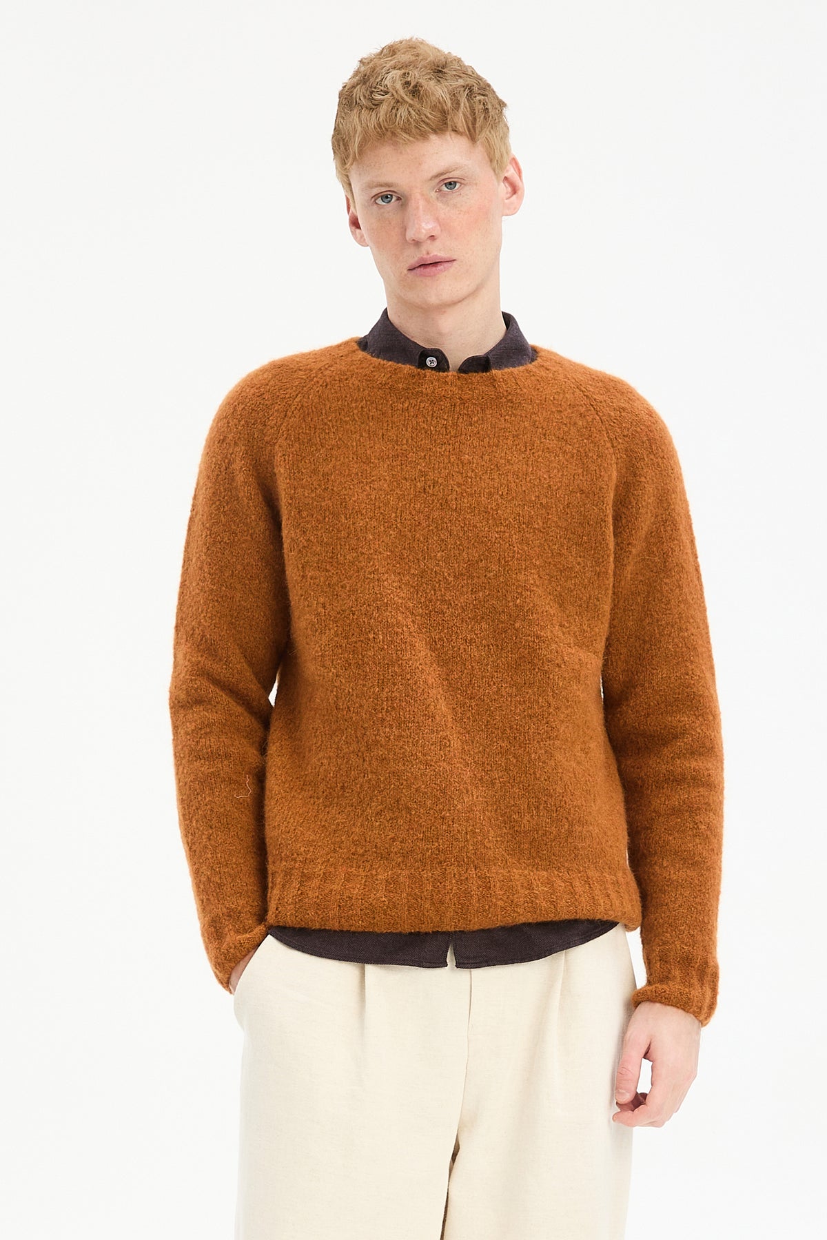 Crewneck Sweater in Burnt Orange Mélange Italian Alpaca