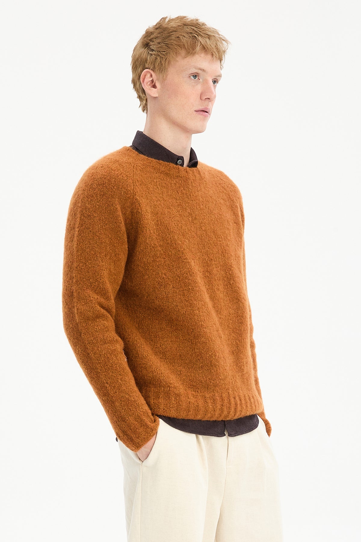 Crewneck Sweater in Burnt Orange Mélange Italian Alpaca