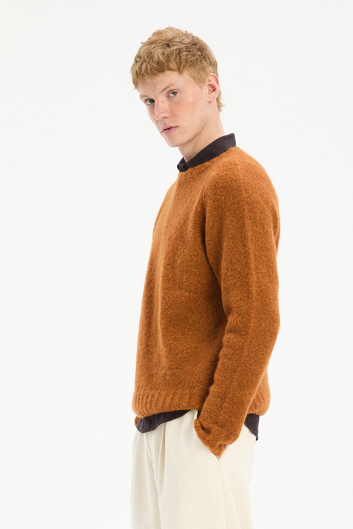 Crewneck Sweater in Burnt Orange Mélange Italian Alpaca