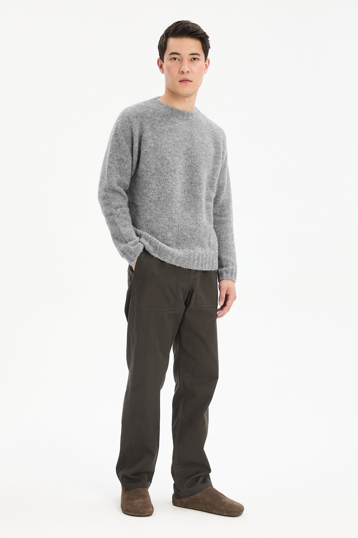 Crewneck Sweater in a Grey Sustainable Alpaca Blend