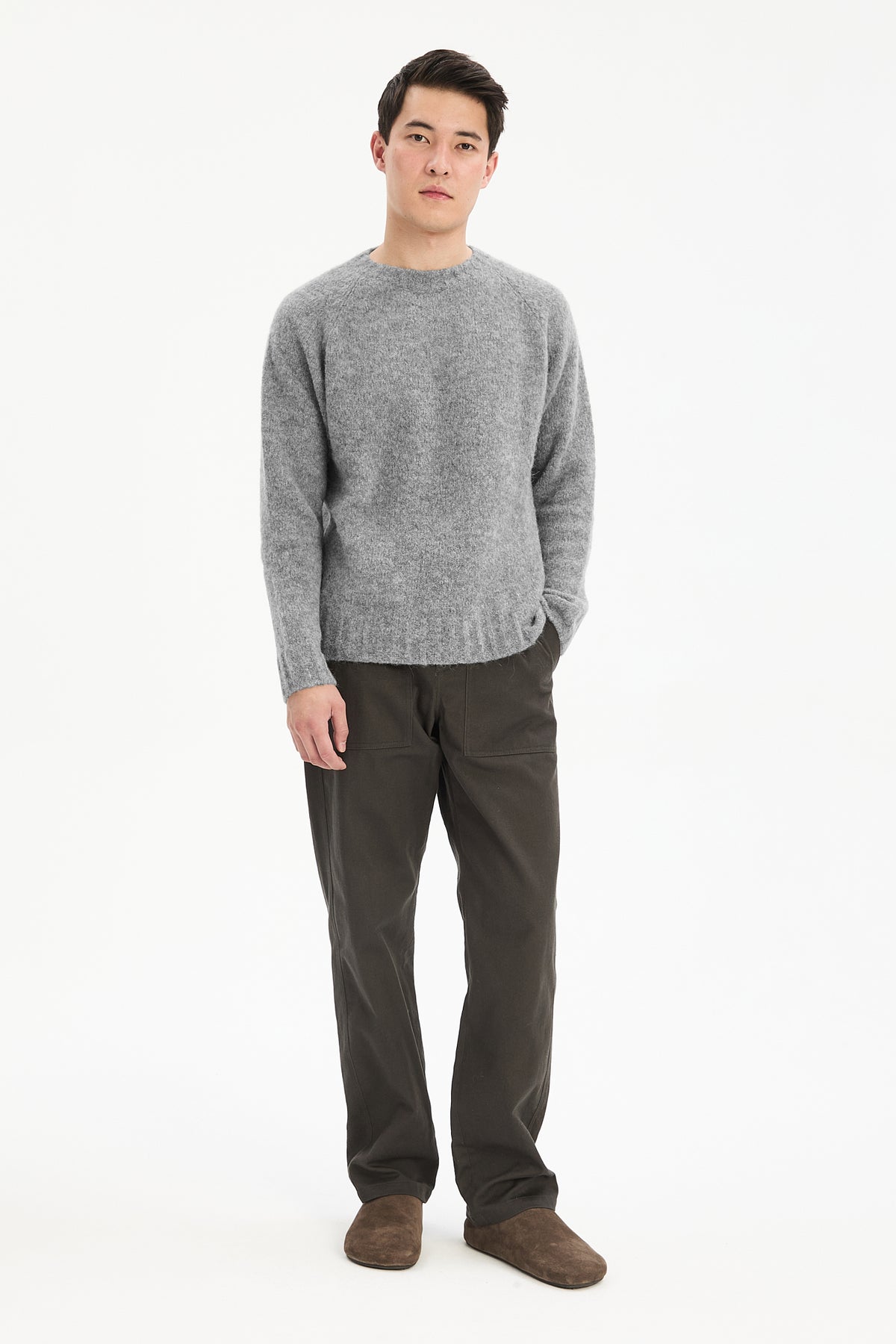 Crewneck Sweater in a Grey Sustainable Alpaca Blend