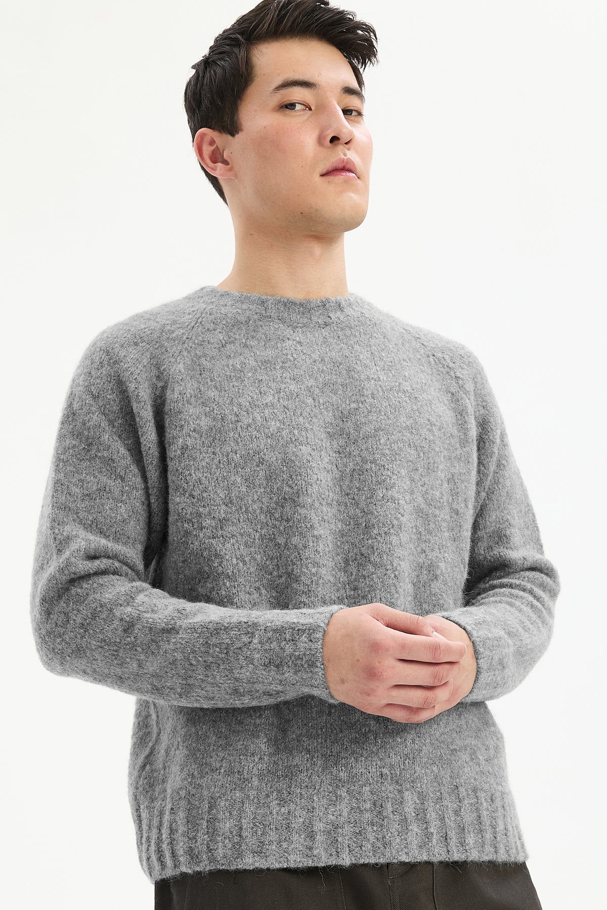 Crewneck Sweater in a Grey Sustainable Alpaca Blend