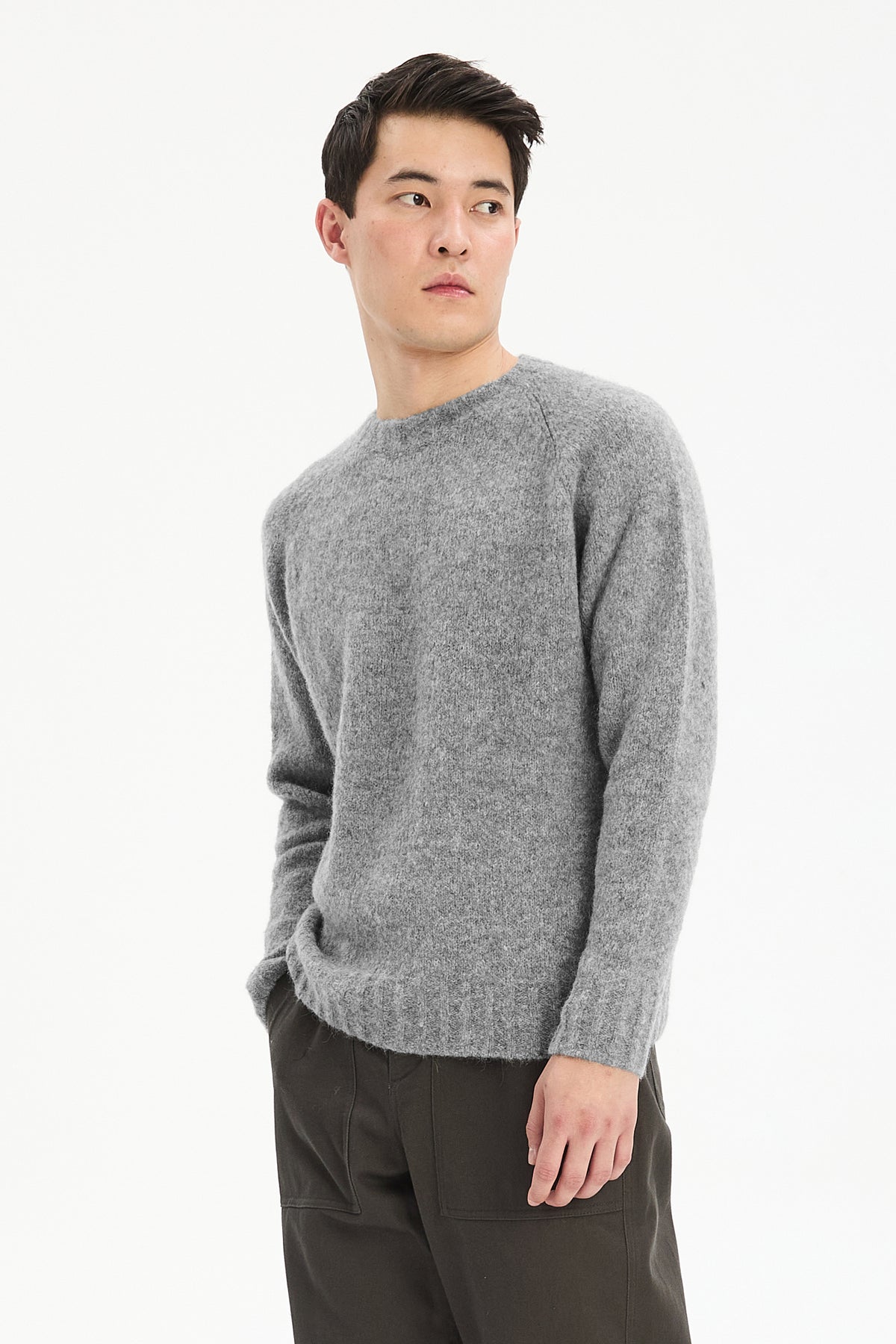 Crewneck Sweater in a Grey Sustainable Alpaca Blend