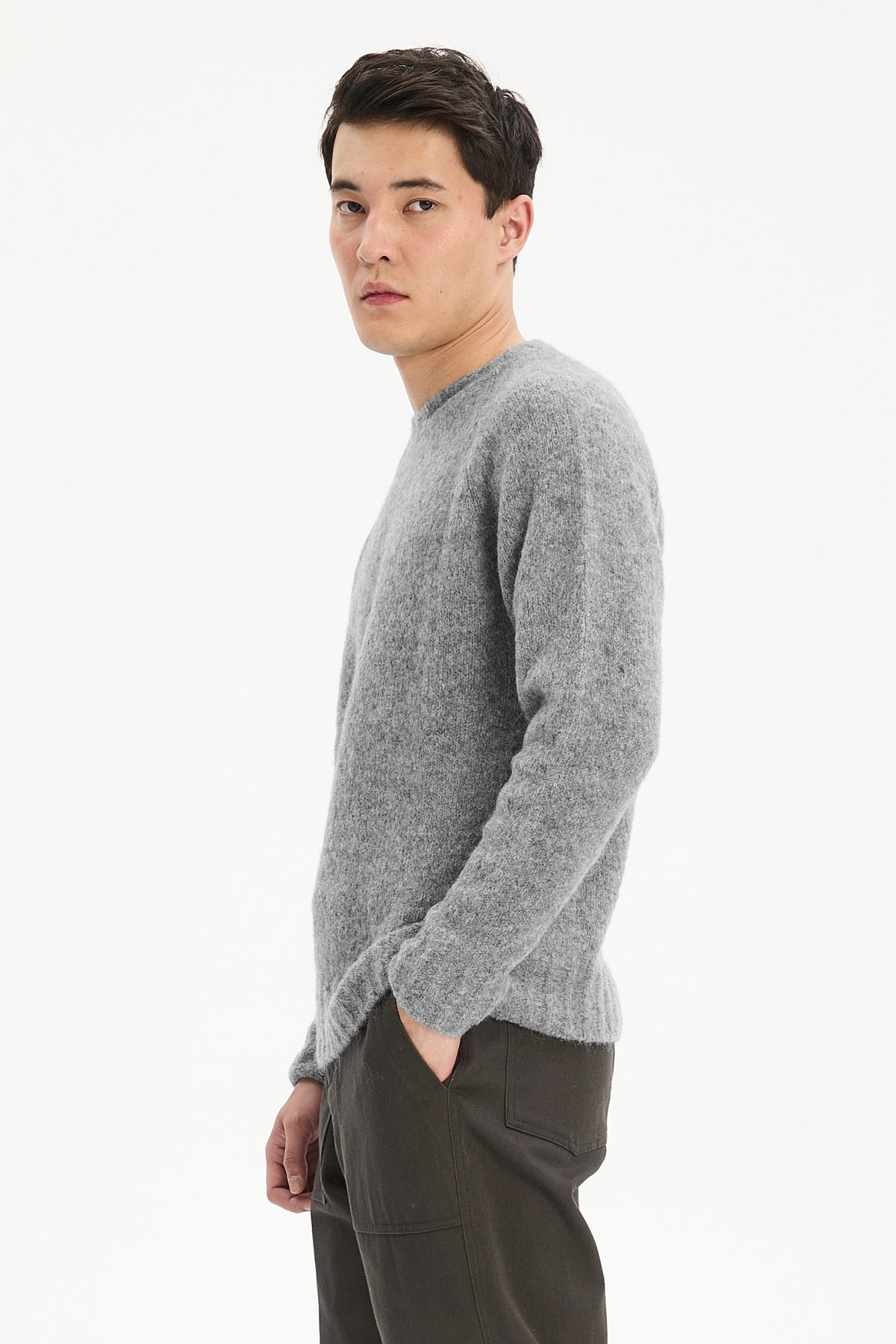 Crewneck Sweater in a Grey Sustainable Alpaca Blend