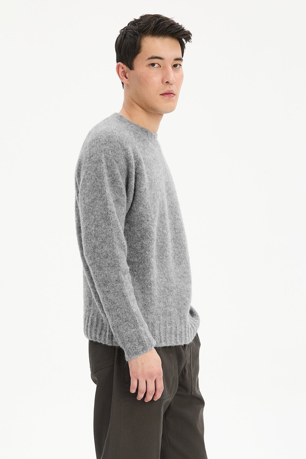 Crewneck Sweater in a Grey Sustainable Alpaca Blend