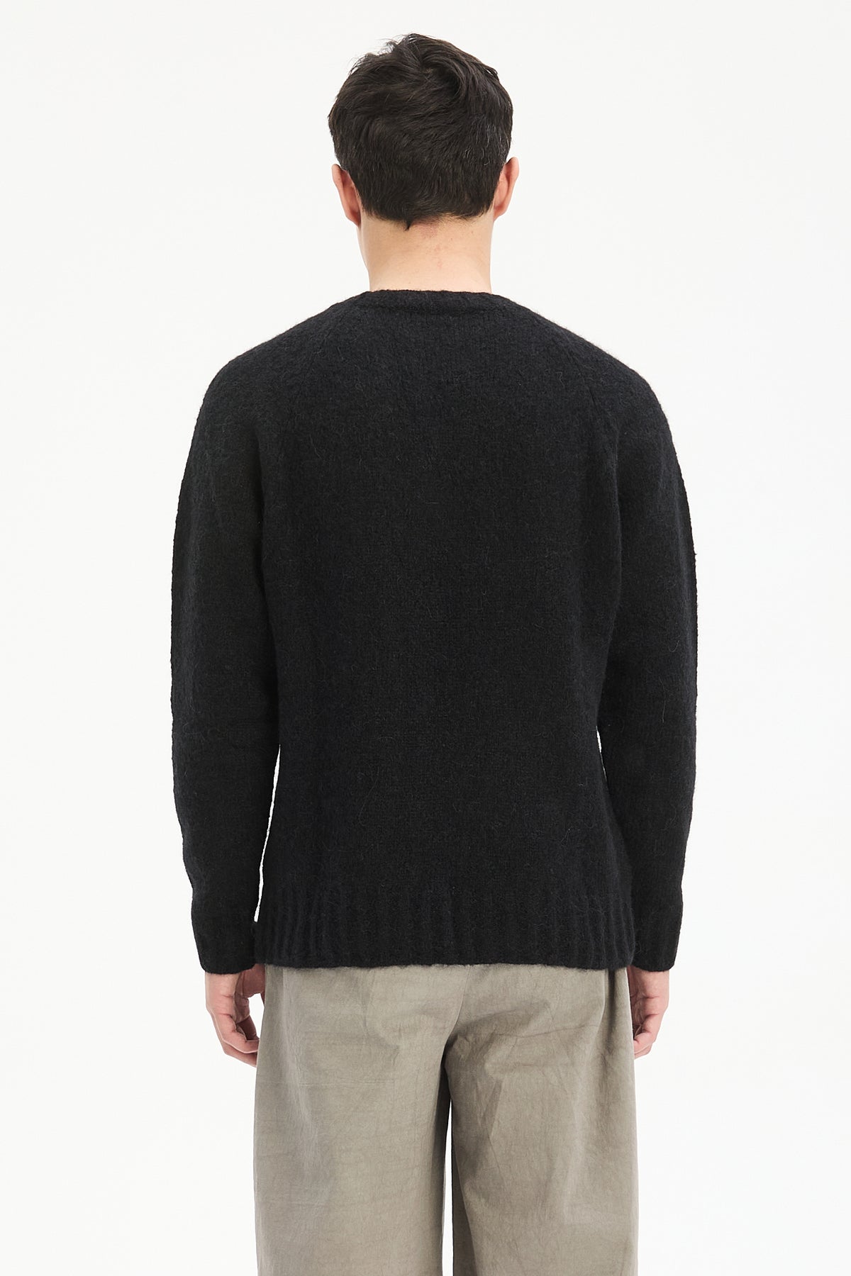Crewneck Sweater in a Black Brushed Sustainable Alpaca Wool