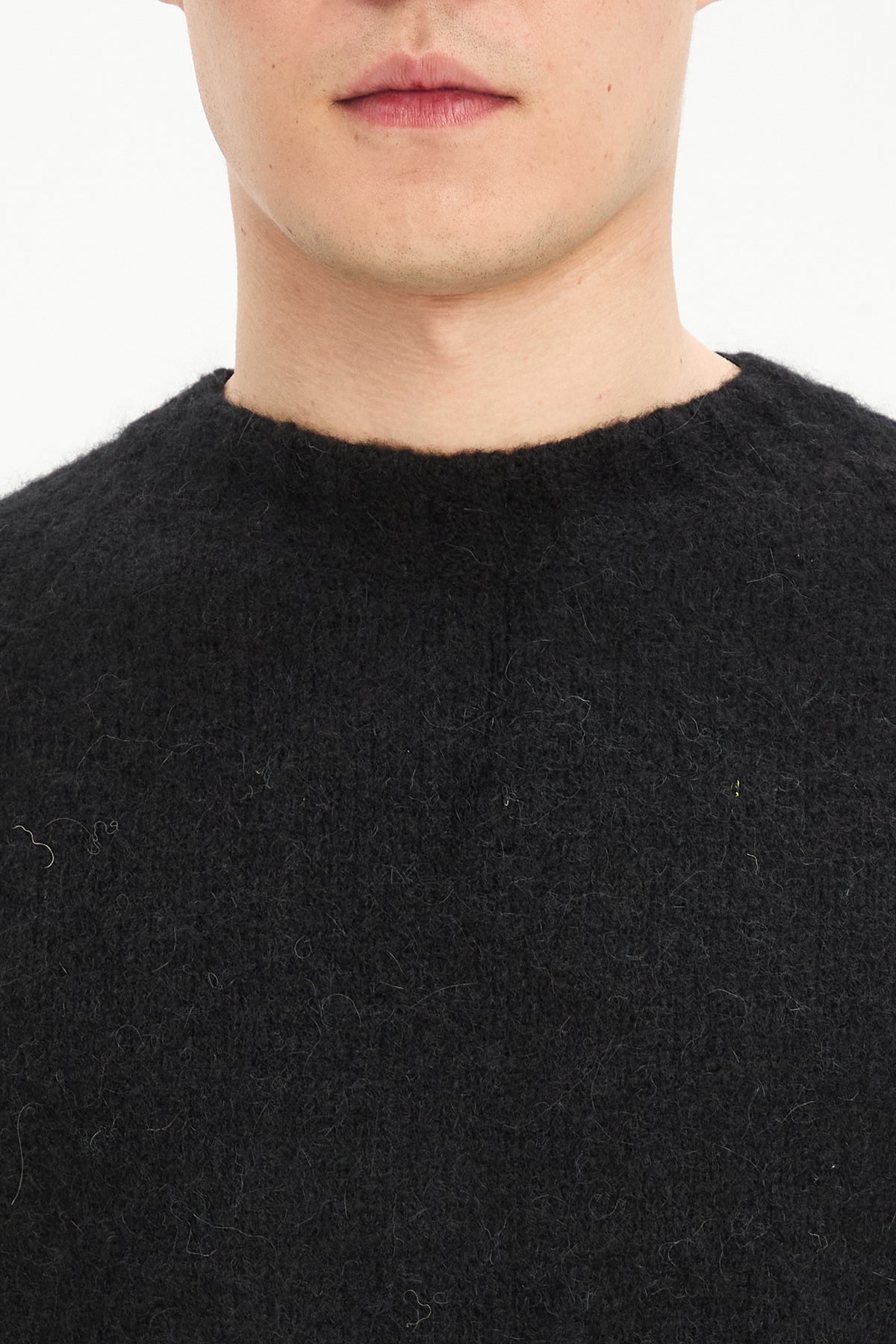 Crewneck Sweater in a Black Brushed Sustainable Alpaca Wool