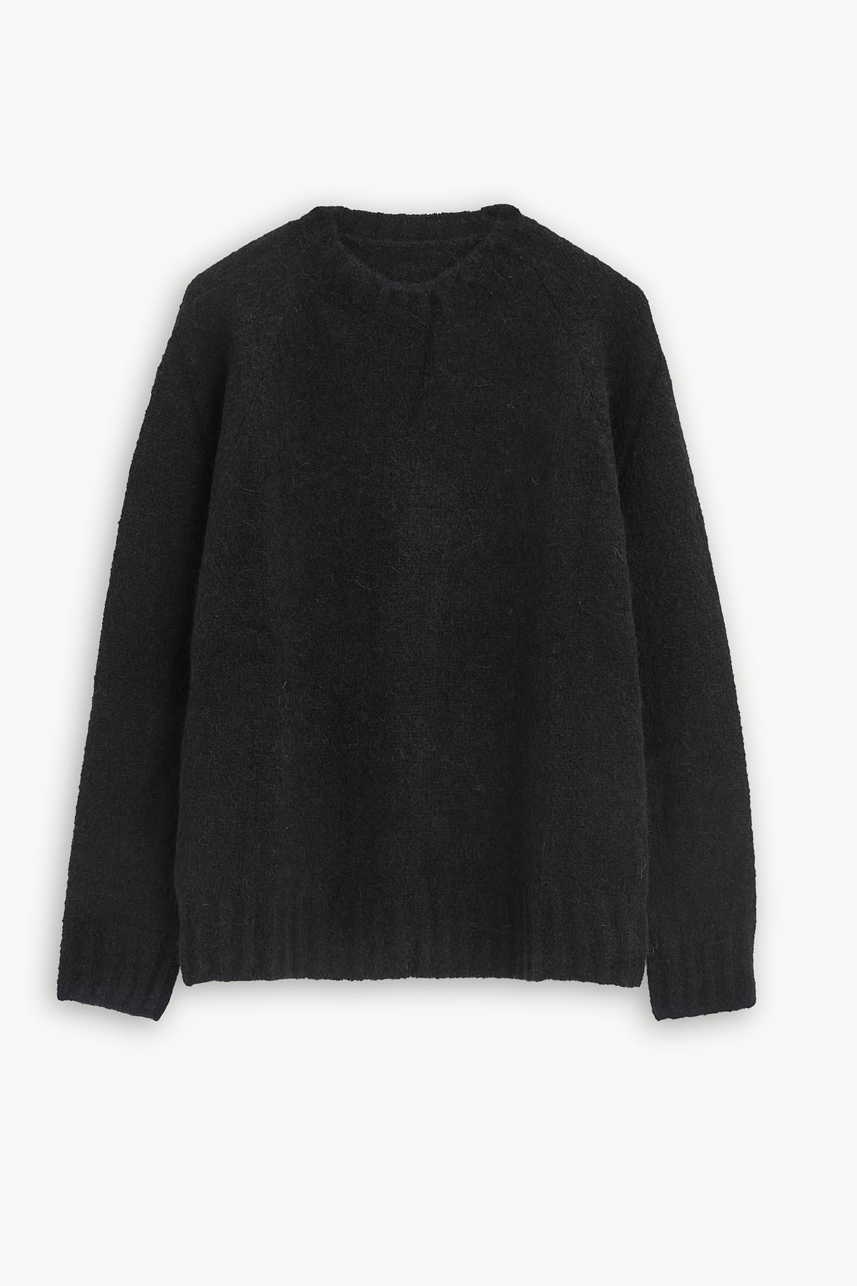Crewneck Sweater in a Black Brushed Sustainable Alpaca Wool