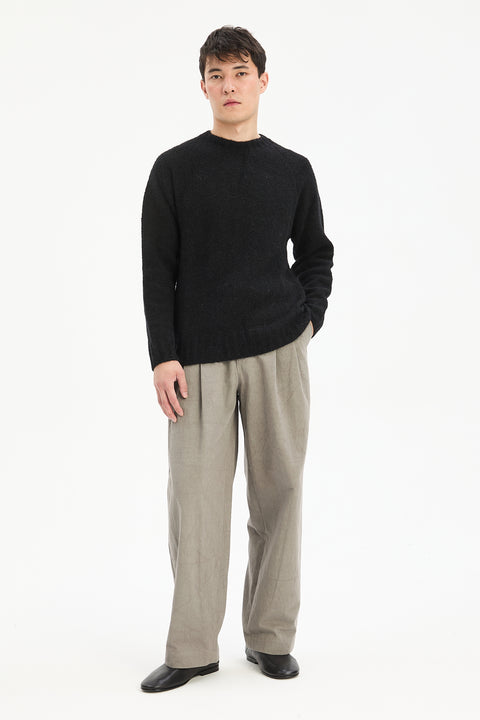 Crewneck Sweater in a Black Brushed Sustainable Alpaca Wool