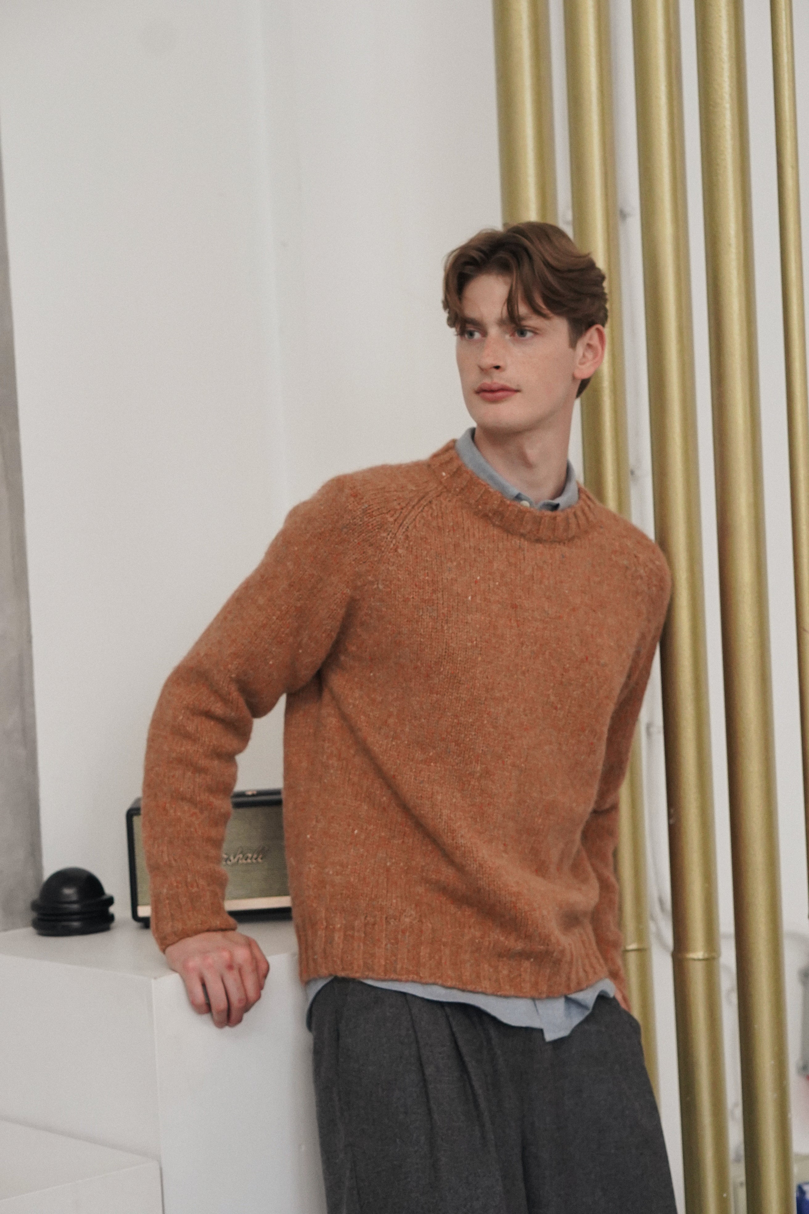Crewneck Raglan Sweater in a Sustainable Melange Yarn – Apricot - Sample
