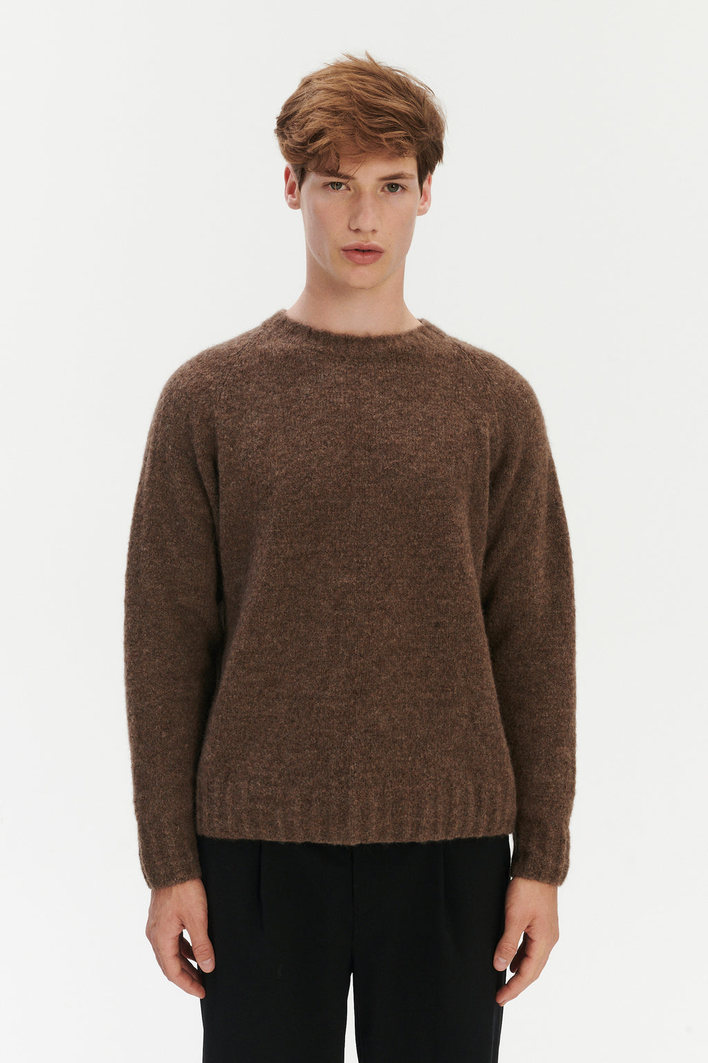 Pre-Order: Brushed Sustainable Alpaca Wool Crewneck Sweater in Cinnamon Brown