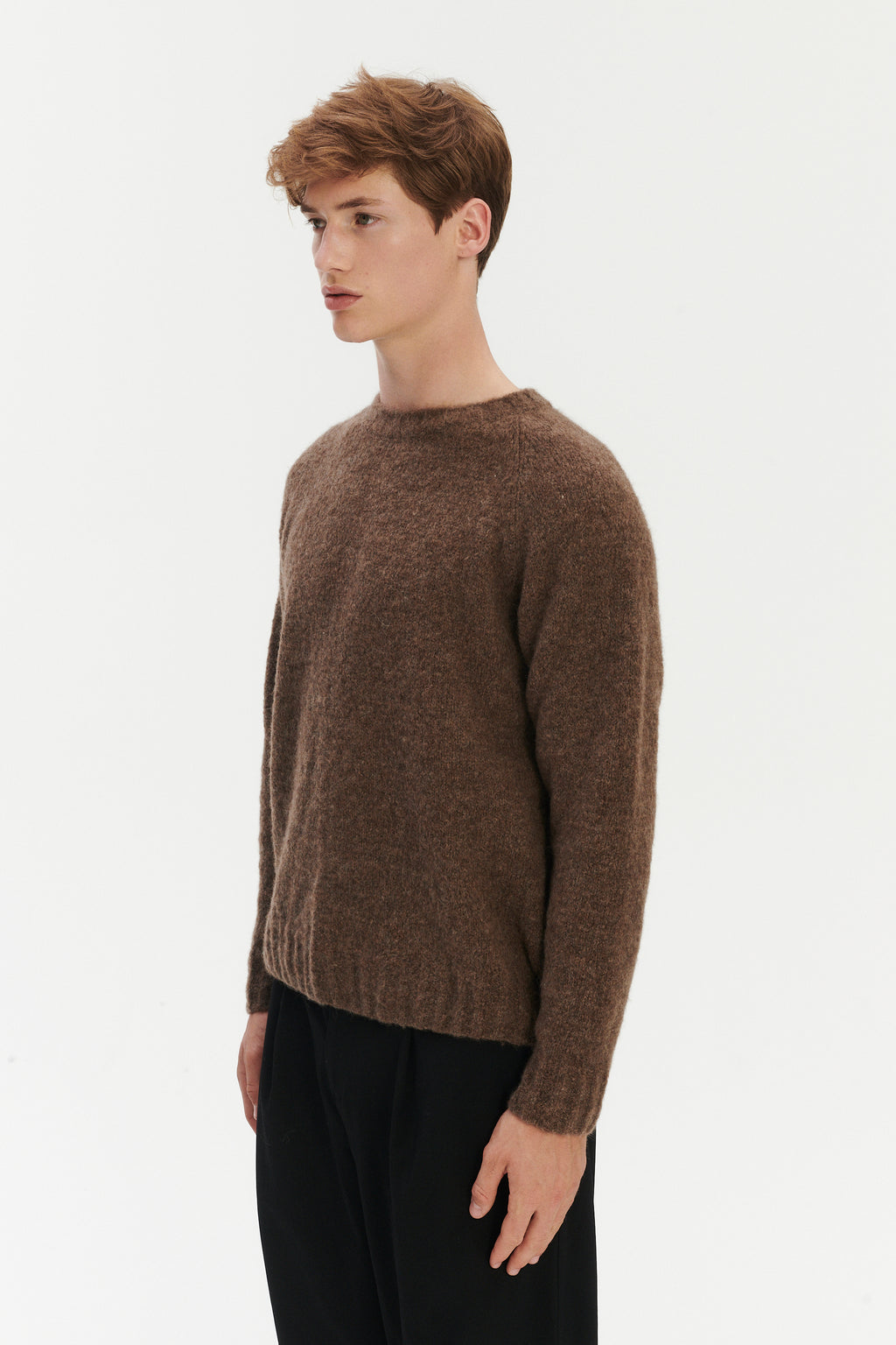 Pre-Order: Brushed Sustainable Alpaca Wool Crewneck Sweater in Cinnamon Brown