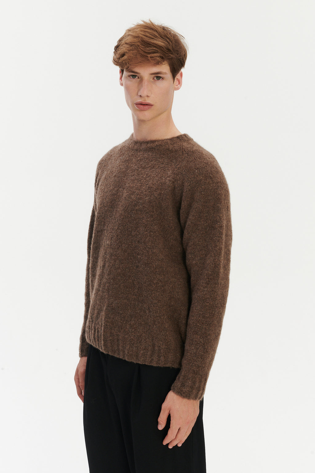 Pre-Order: Brushed Sustainable Alpaca Wool Crewneck Sweater in Cinnamon Brown