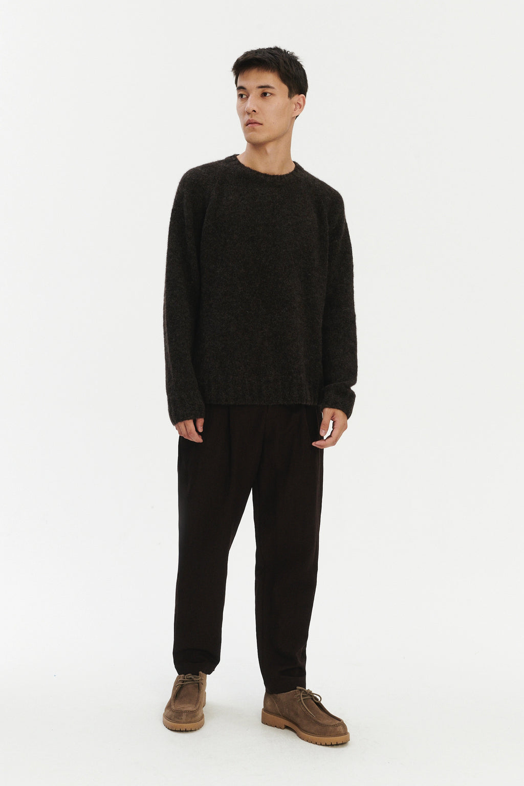 Pre-Order: Brushed Sustainable Alpaca Wool Crewneck Sweater in Deep Espresso Brown