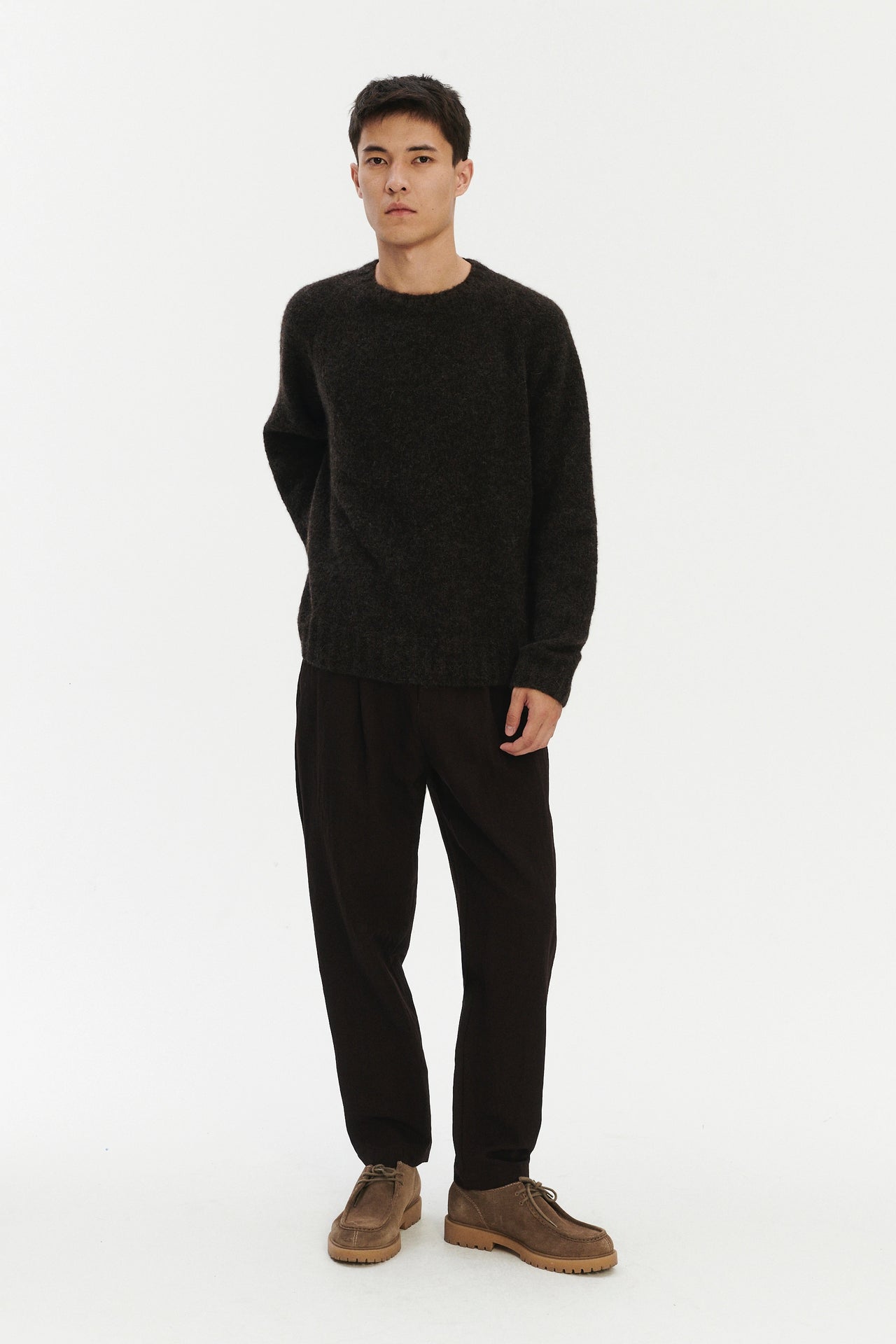 Pre-Order: Brushed Sustainable Alpaca Wool Crewneck Sweater in Deep Espresso Brown