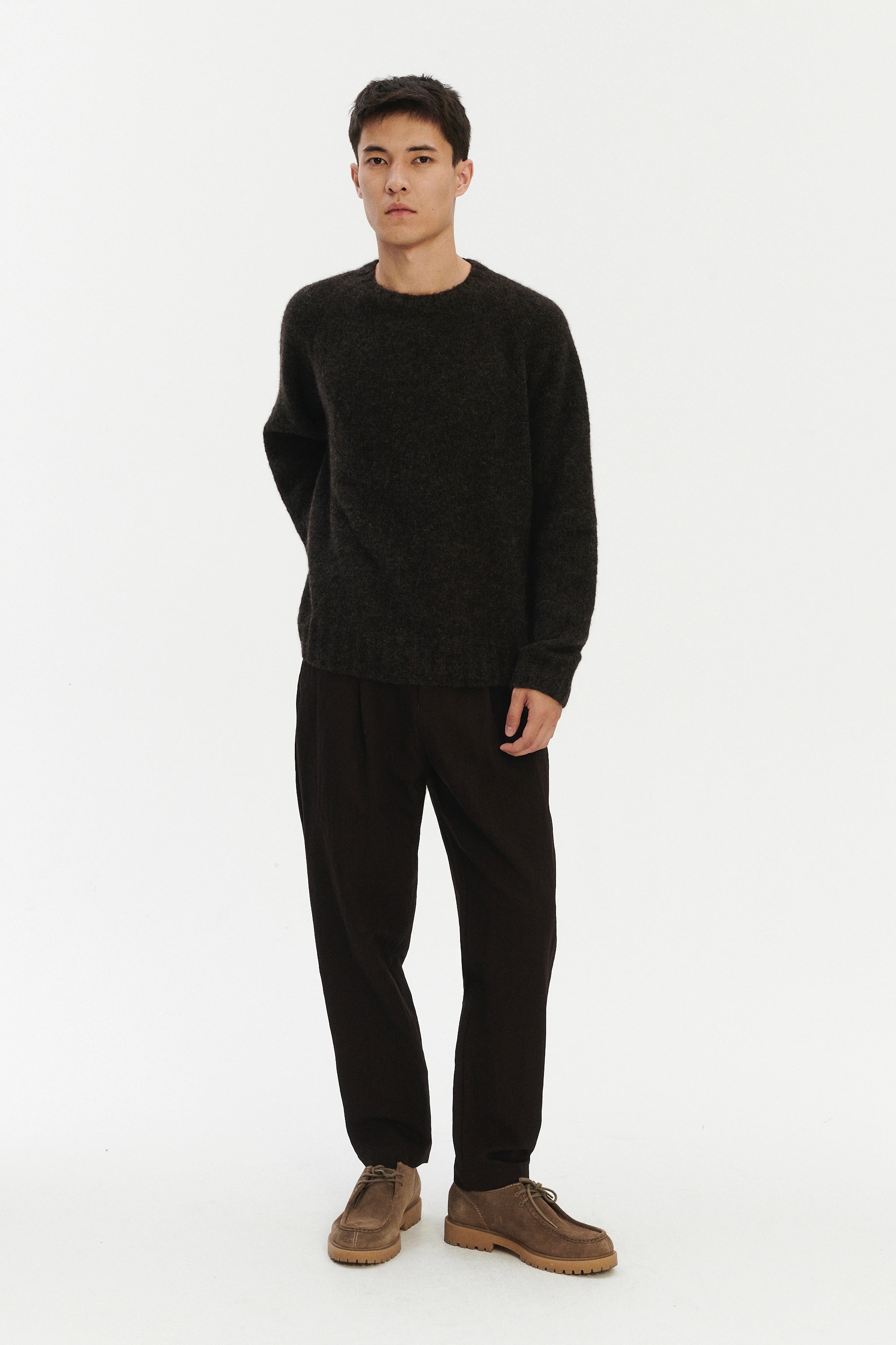 Pre-Order: Brushed Sustainable Alpaca Wool Crewneck Sweater in Deep Espresso Brown