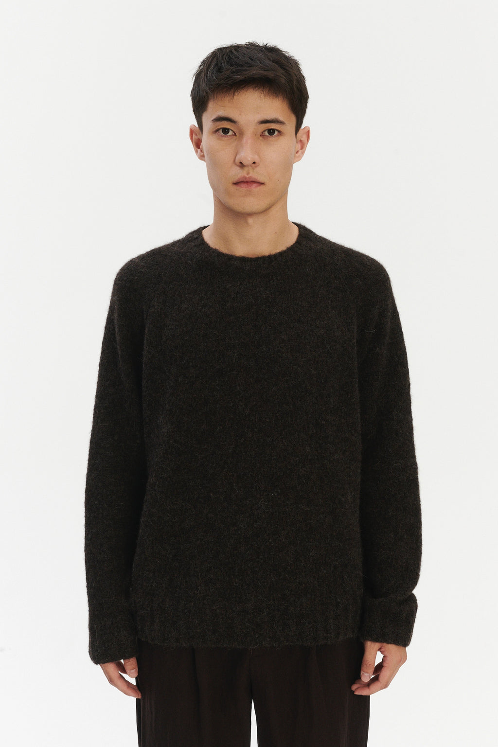 Pre-Order: Brushed Sustainable Alpaca Wool Crewneck Sweater in Deep Espresso Brown