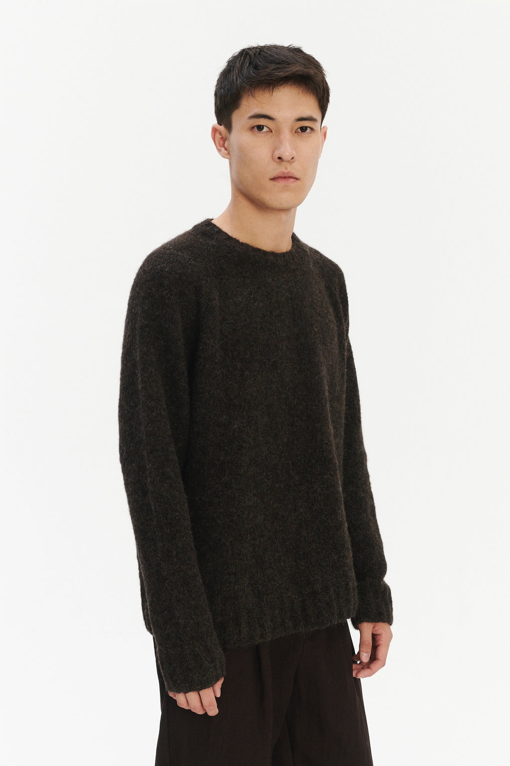 Pre-Order: Brushed Sustainable Alpaca Wool Crewneck Sweater in Deep Espresso Brown